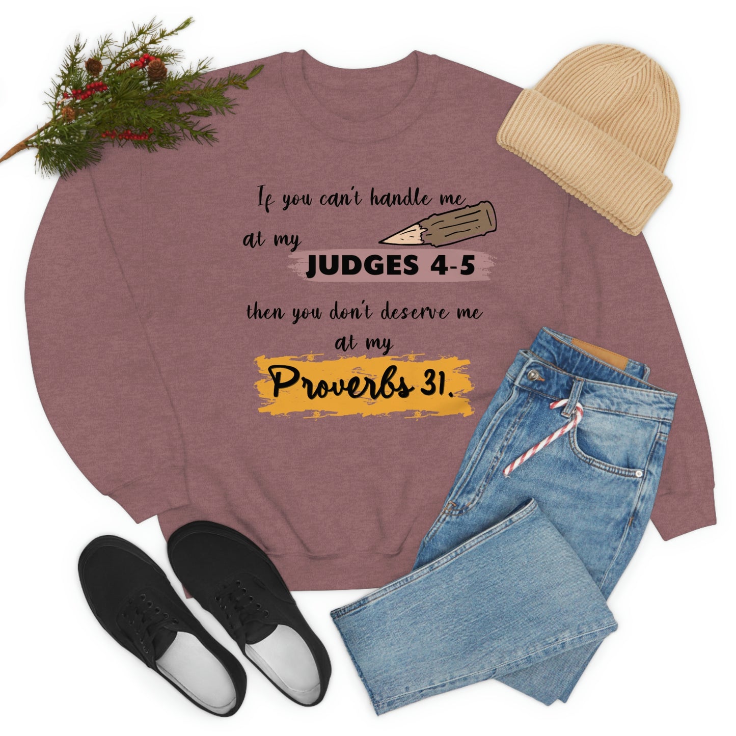 Women's Judges 4-5/Proverbs 31 (Black Text) Heavy Blend™ Crewneck Sweatshirt