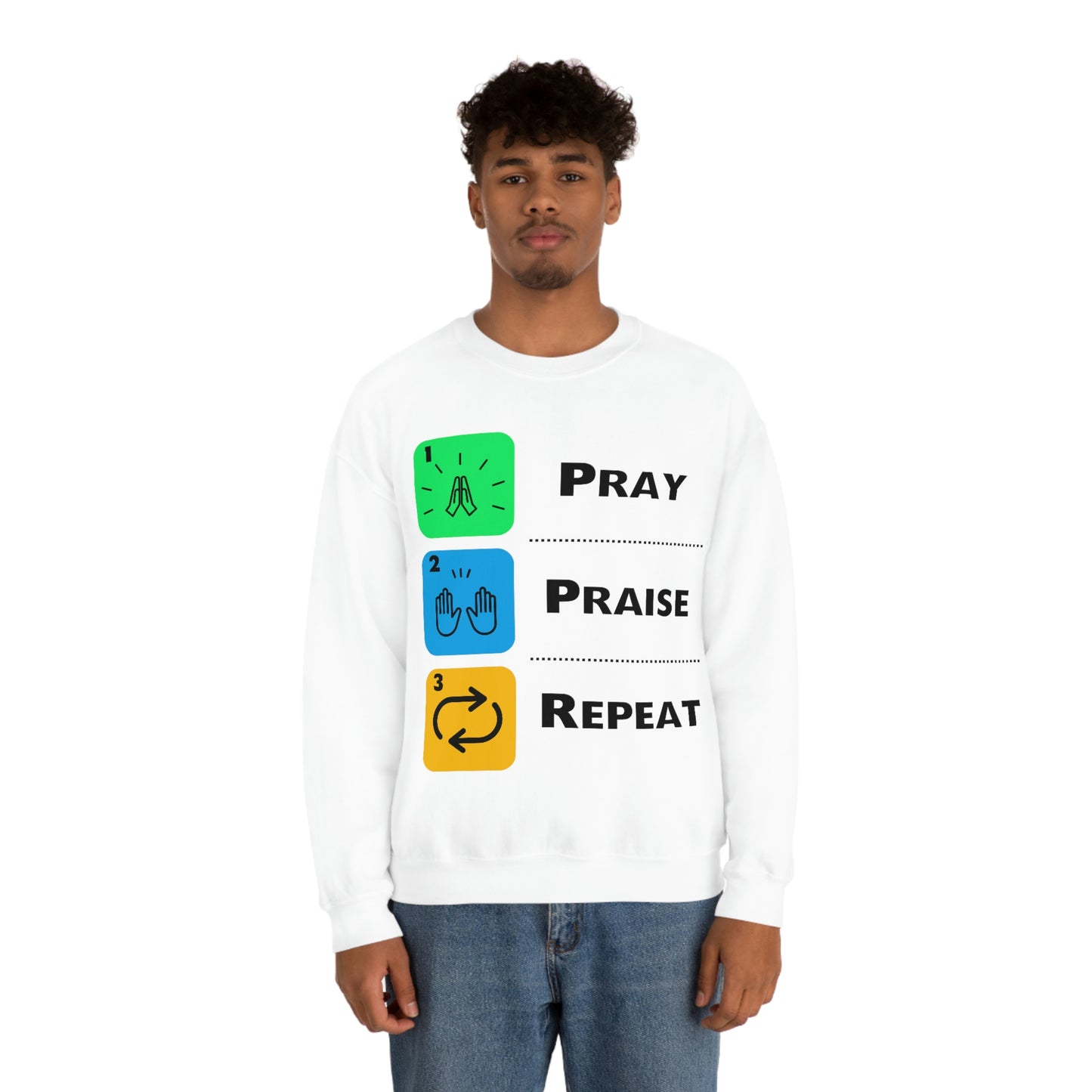 Unisex Pray, Praise, Repeat Heavy Blend™ Crewneck Sweatshirt (Palette 2)