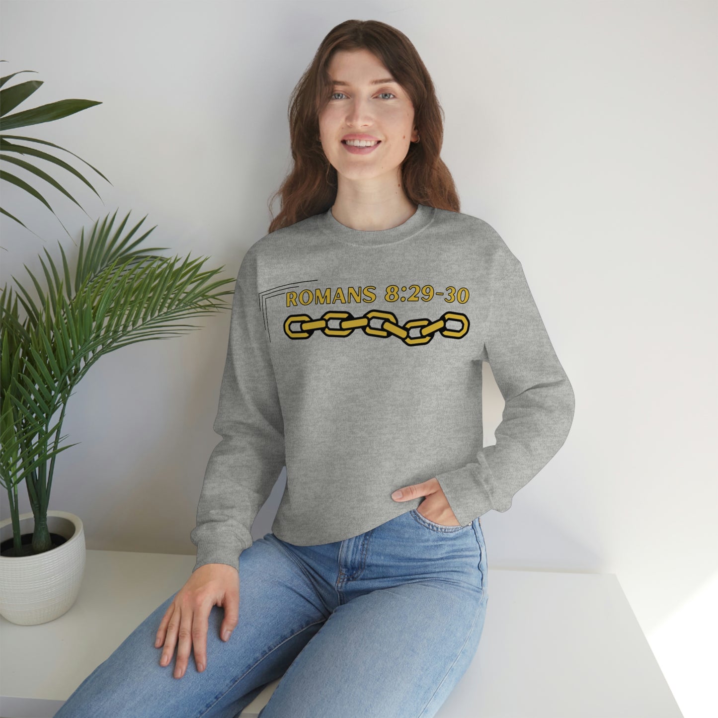 Unisex Golden Chain of Redemption (Romans 8:28-29) [Gold] Heavy Blend™ Crewneck Sweatshirt