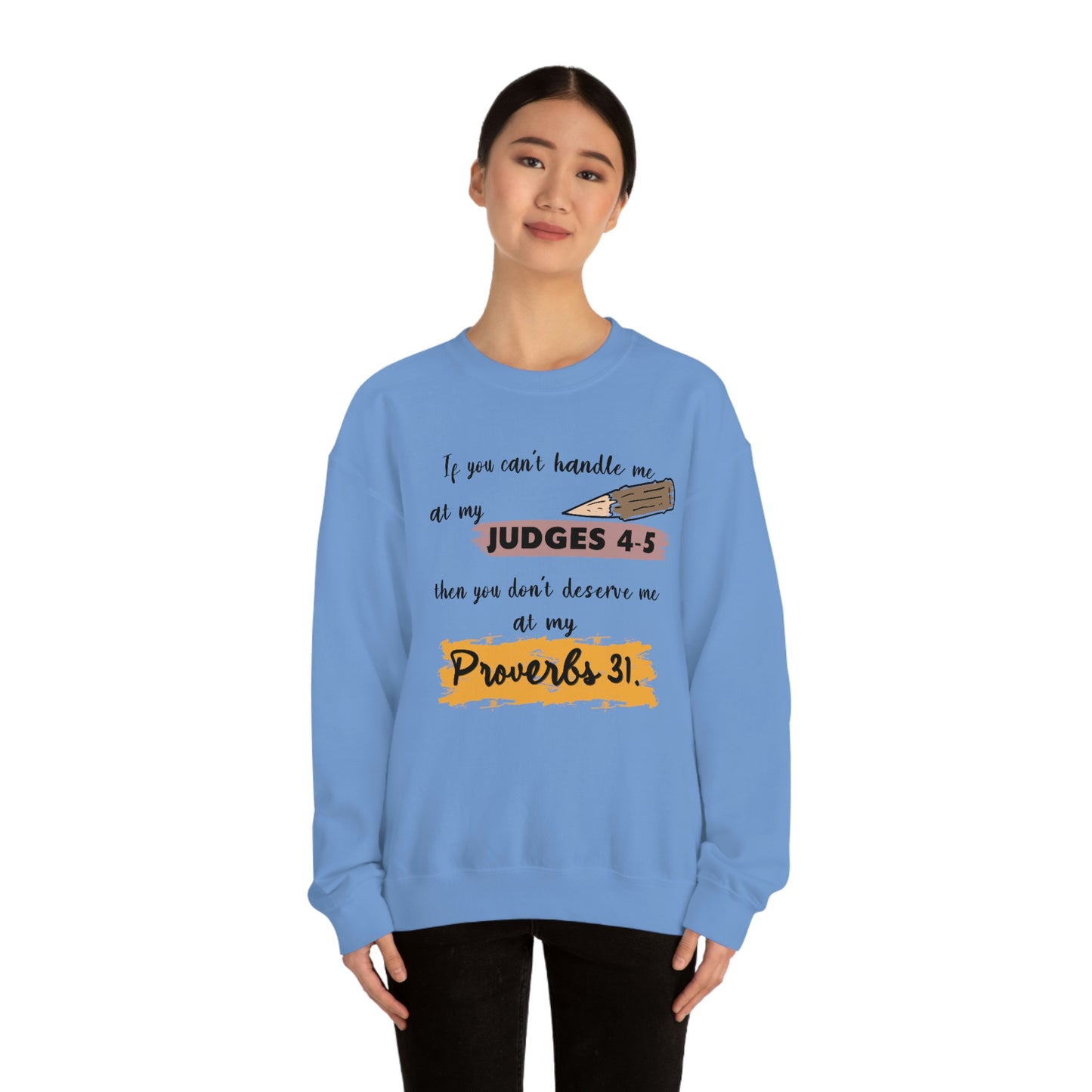 Women's Judges 4-5/Proverbs 31 (Black Text) Heavy Blend™ Crewneck Sweatshirt