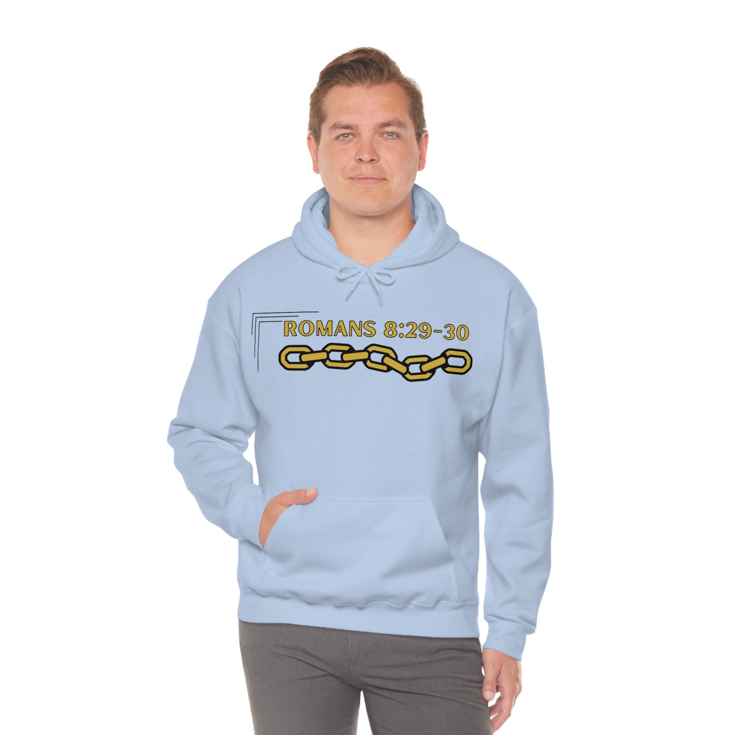 Unisex Golden Chain of Redemption (Romans 8:28-29) [Gold] Heavy Blend™ Hooded Sweatshirt