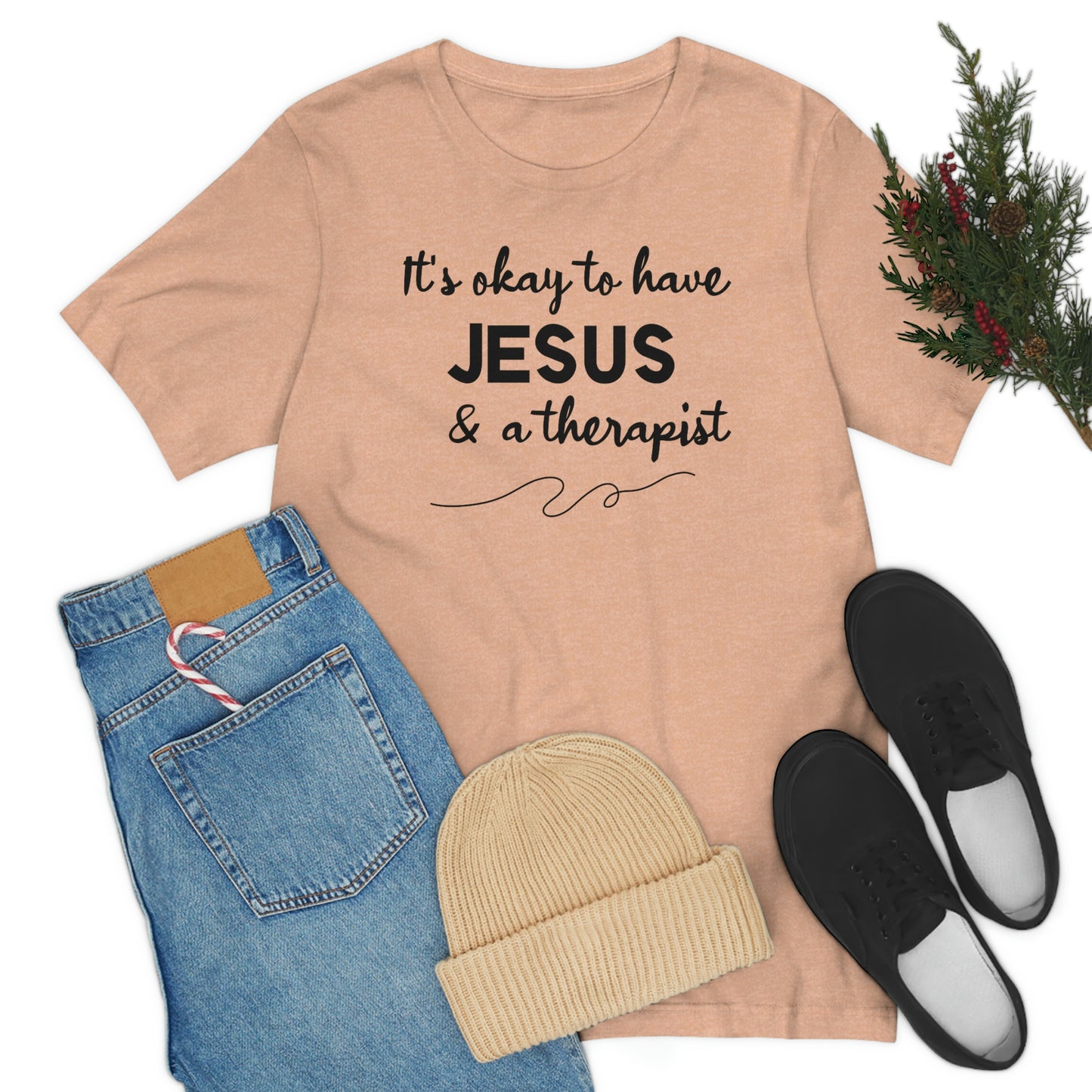 Women's Jesus & A Therapist (Black Text) Short Sleeve T-Shirt