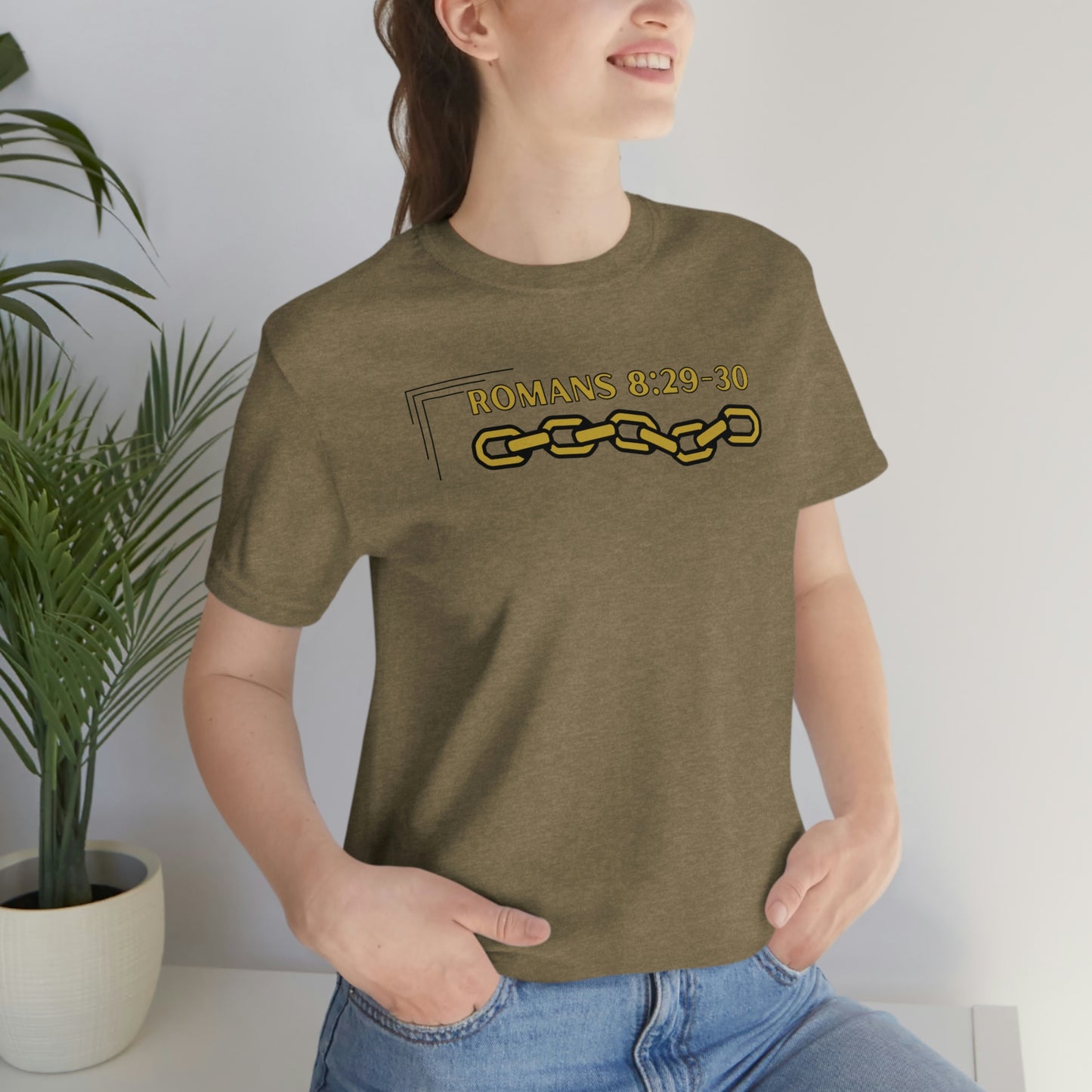 Unisex Golden Chain of Redemption (Romans 8:28-29) [Gold] Short Sleeve T-Shirt