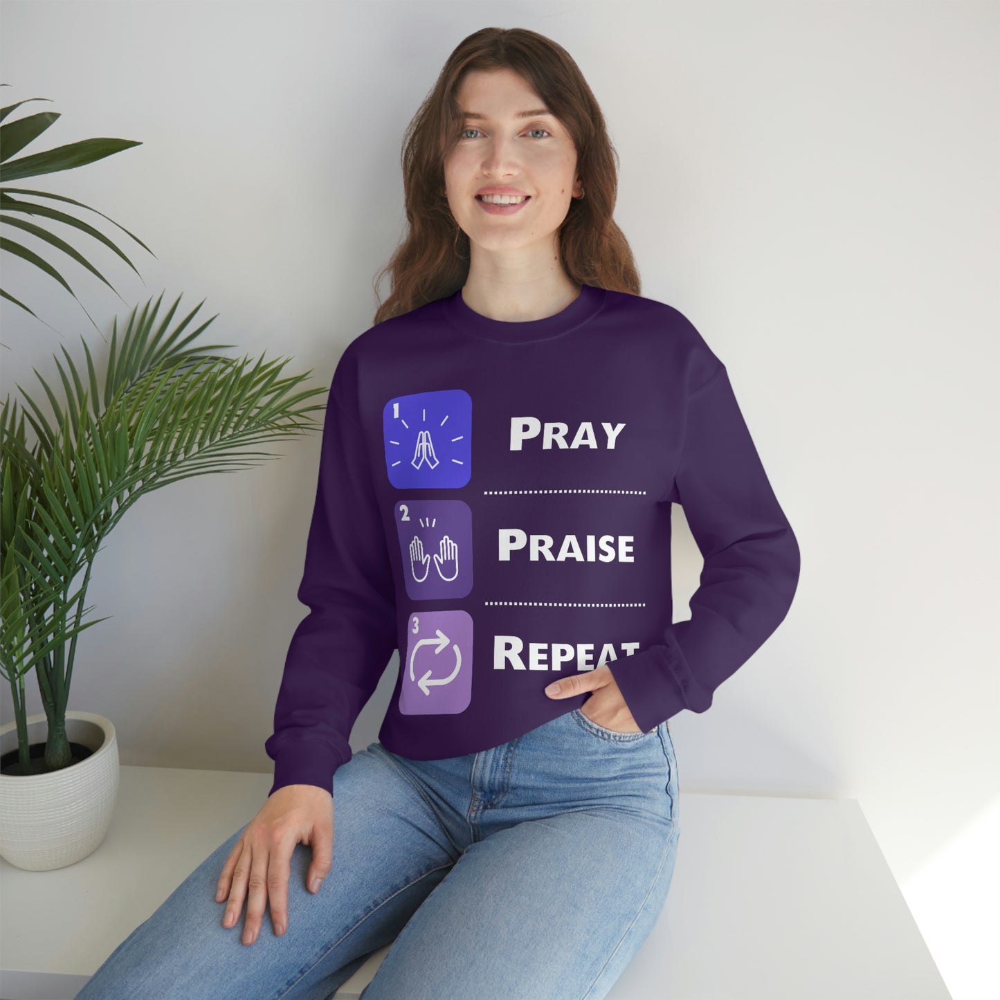 Unisex Pray, Praise, Repeat Heavy Blend™ Crewneck Sweatshirt (Palette 3)