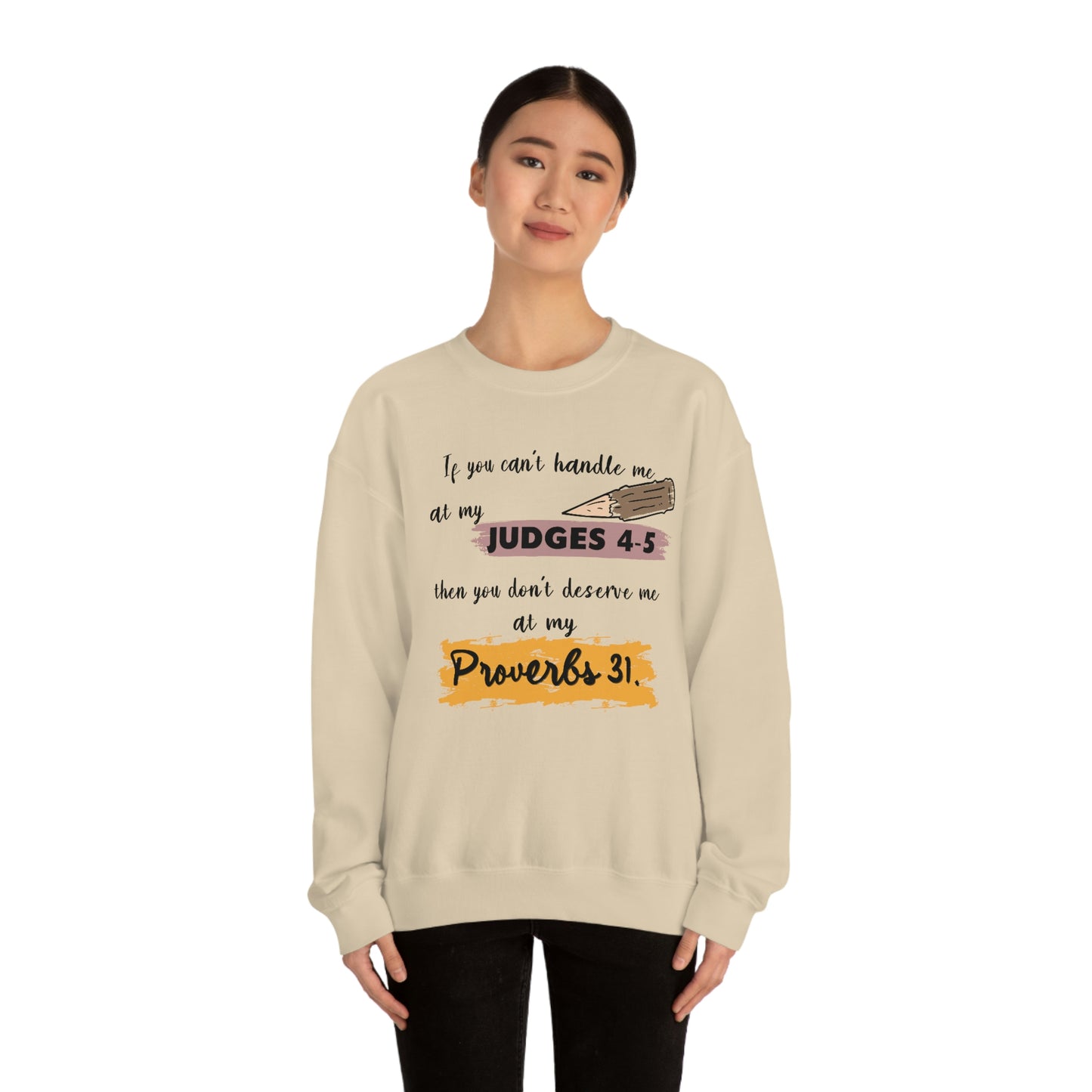 Women's Judges 4-5/Proverbs 31 (Black Text) Heavy Blend™ Crewneck Sweatshirt