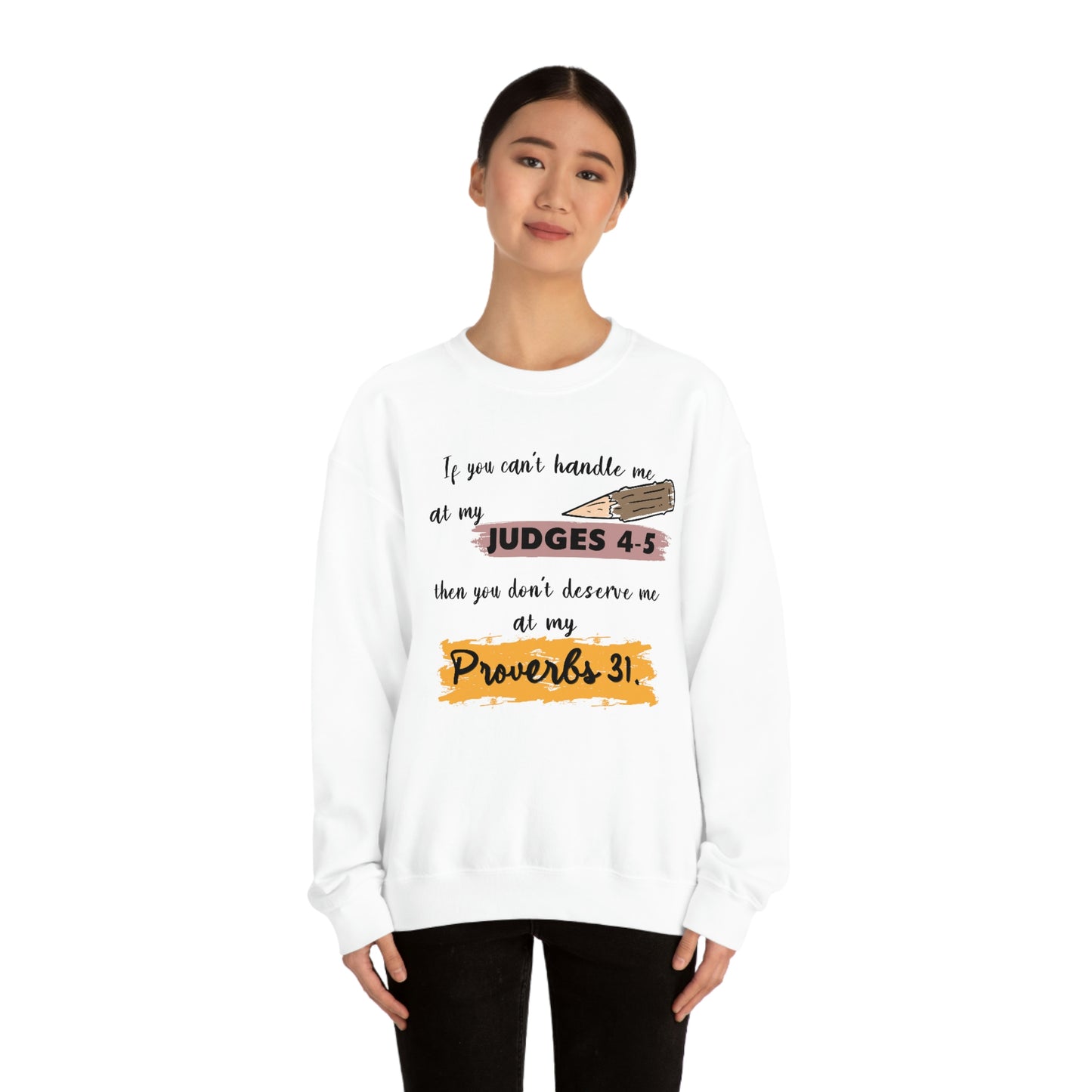 Women's Judges 4-5/Proverbs 31 (Black Text) Heavy Blend™ Crewneck Sweatshirt