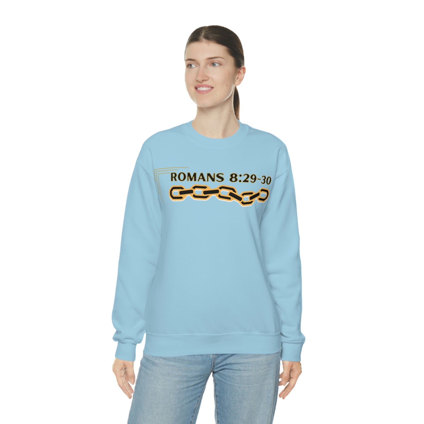 Unisex Golden Chain of Redemption (Romans 8:28-29) [Black] Heavy Blend™ Crewneck Sweatshirt