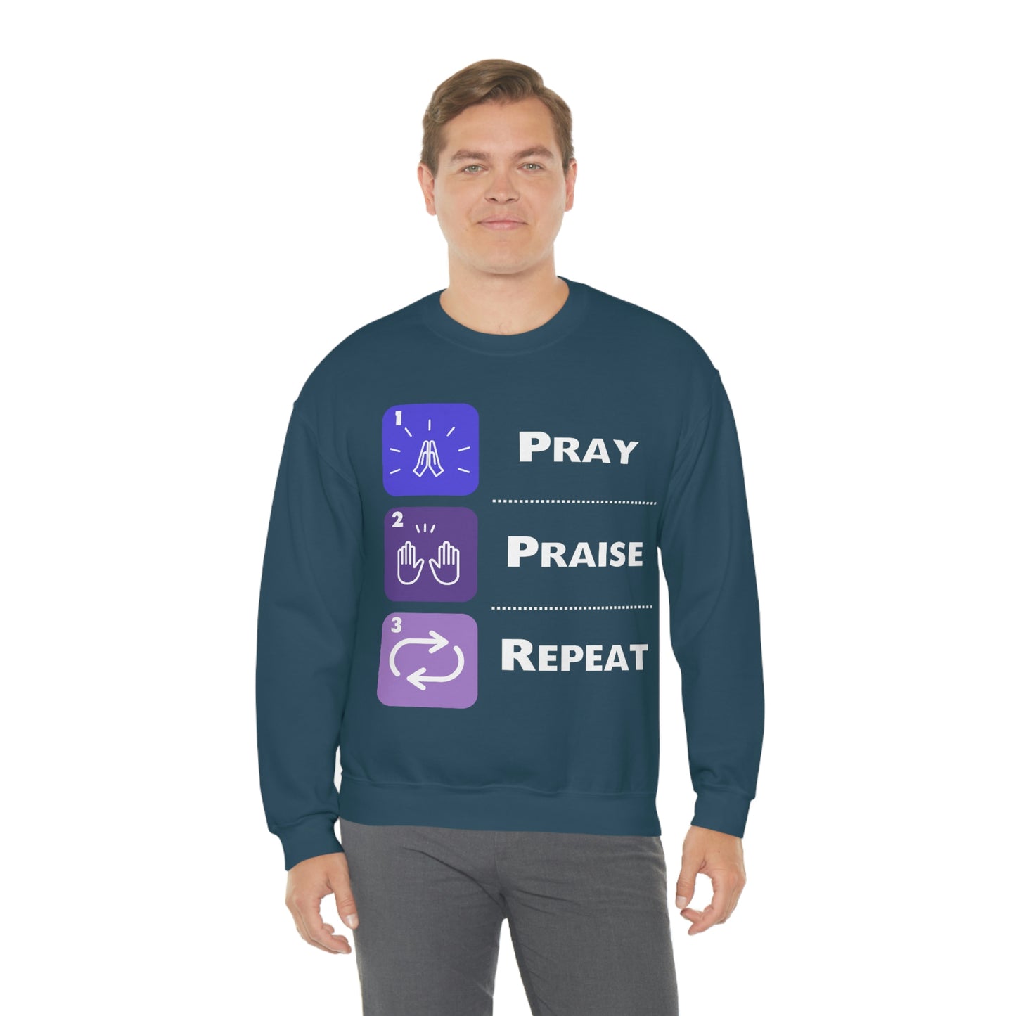 Unisex Pray, Praise, Repeat Heavy Blend™ Crewneck Sweatshirt (Palette 3)