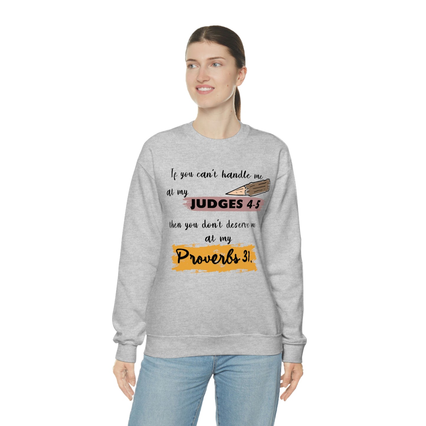 Women's Judges 4-5/Proverbs 31 (Black Text) Heavy Blend™ Crewneck Sweatshirt