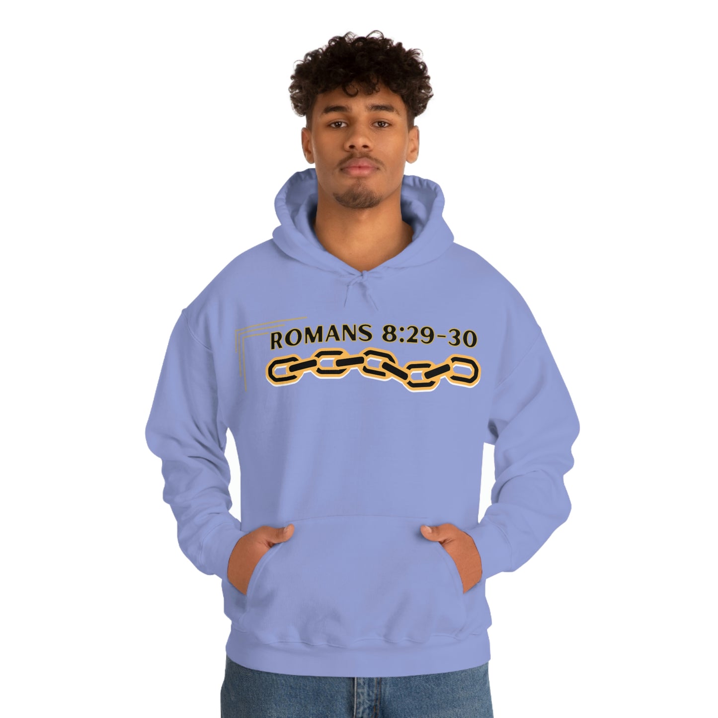 Unisex Golden Chain of Redemption (Romans 8:28-29) [Black] Heavy Blend™ Hooded Sweatshirt