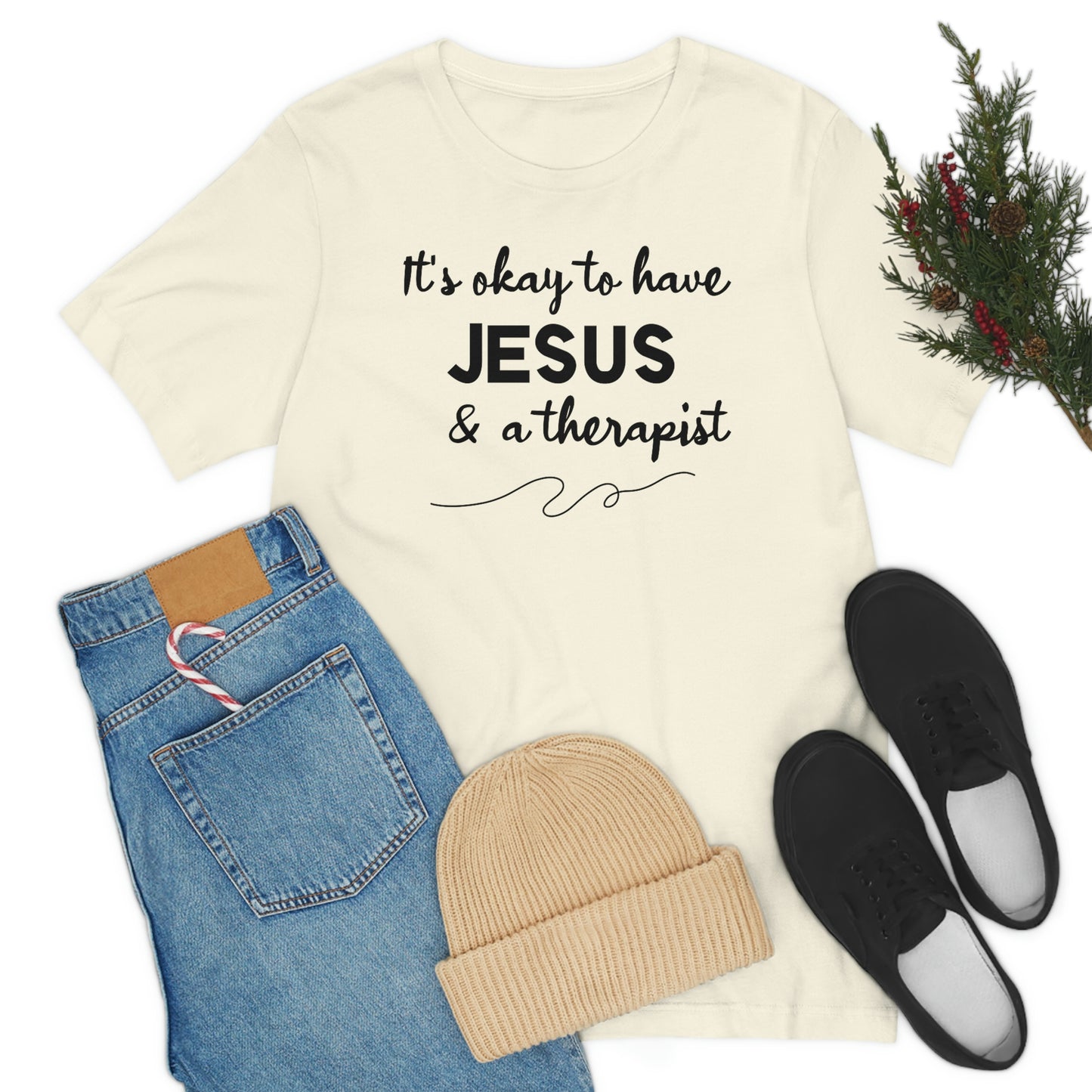 Women's Jesus & A Therapist (Black Text) Short Sleeve T-Shirt