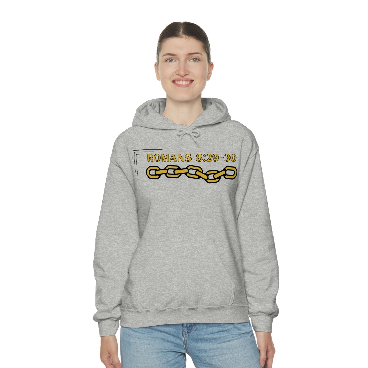 Unisex Golden Chain of Redemption (Romans 8:28-29) [Gold] Heavy Blend™ Hooded Sweatshirt