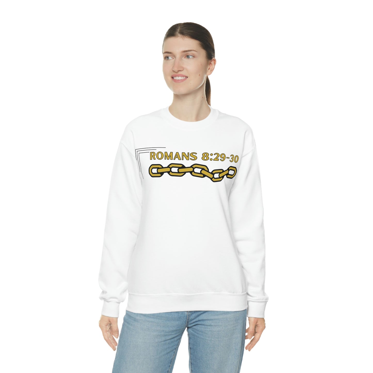 Unisex Golden Chain of Redemption (Romans 8:28-29) [Gold] Heavy Blend™ Crewneck Sweatshirt