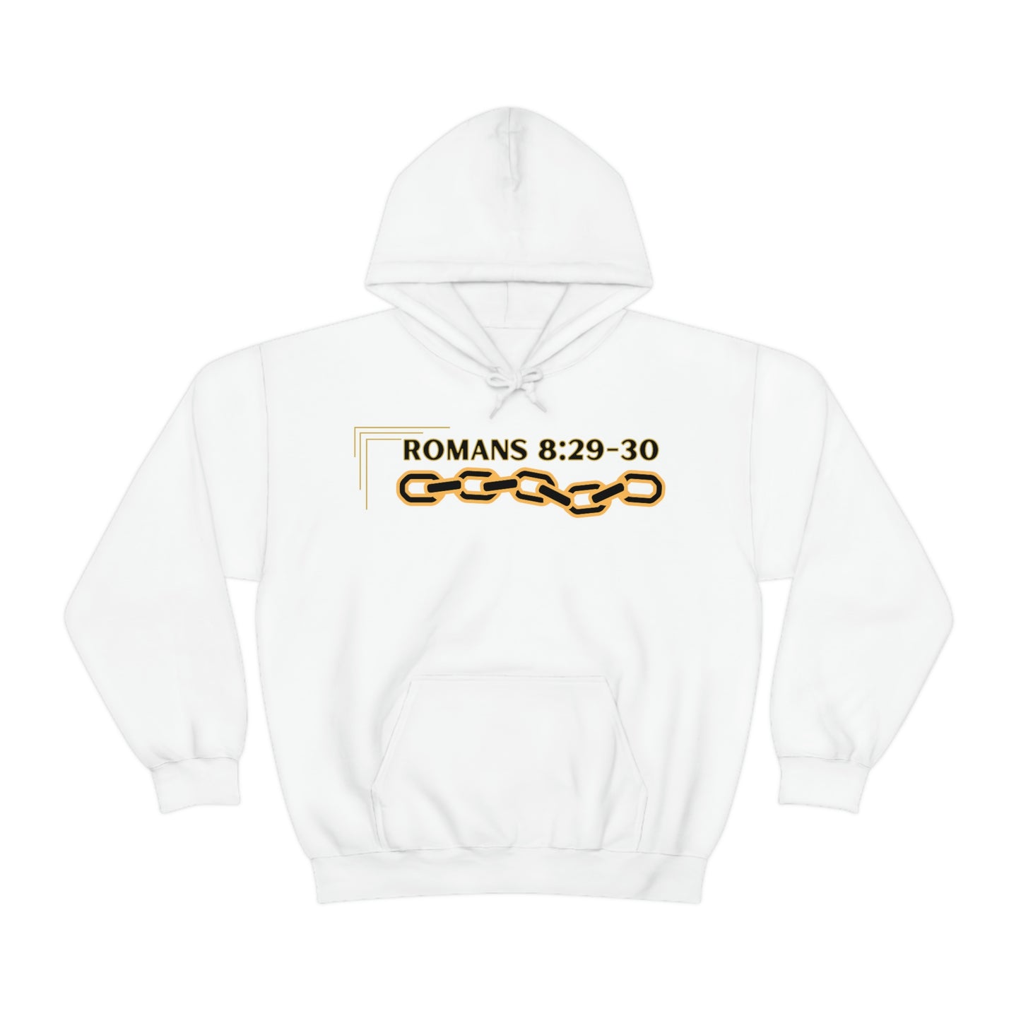 Unisex Golden Chain of Redemption (Romans 8:28-29) [Black] Heavy Blend™ Hooded Sweatshirt