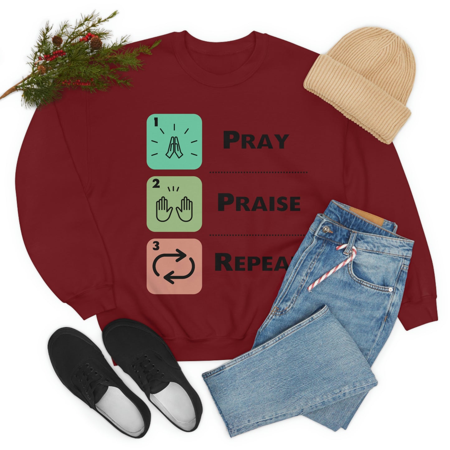 Unisex Pray, Praise, Repeat Heavy Blend™ Crewneck Sweatshirt (Palette 1)