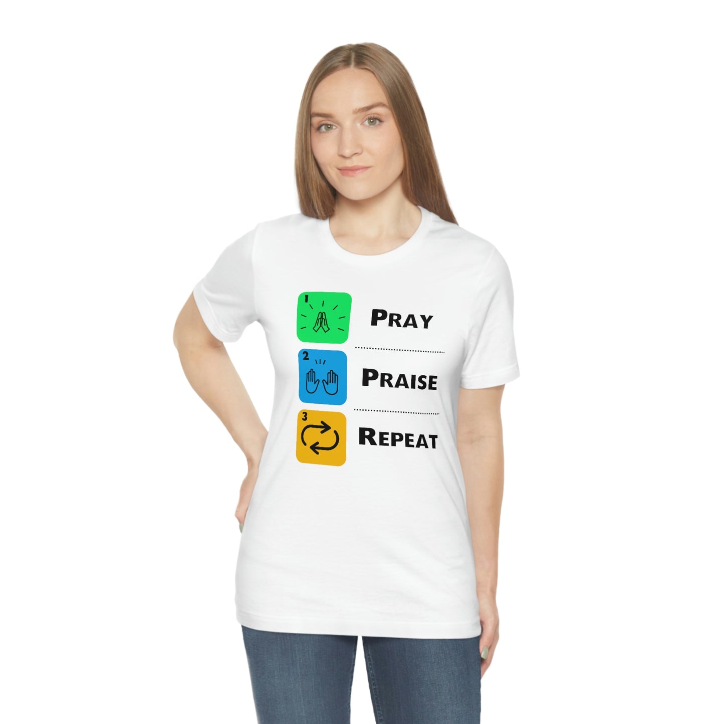 Unisex Pray, Praise, Repeat Short Sleeve T-Shirt (Palette 2)