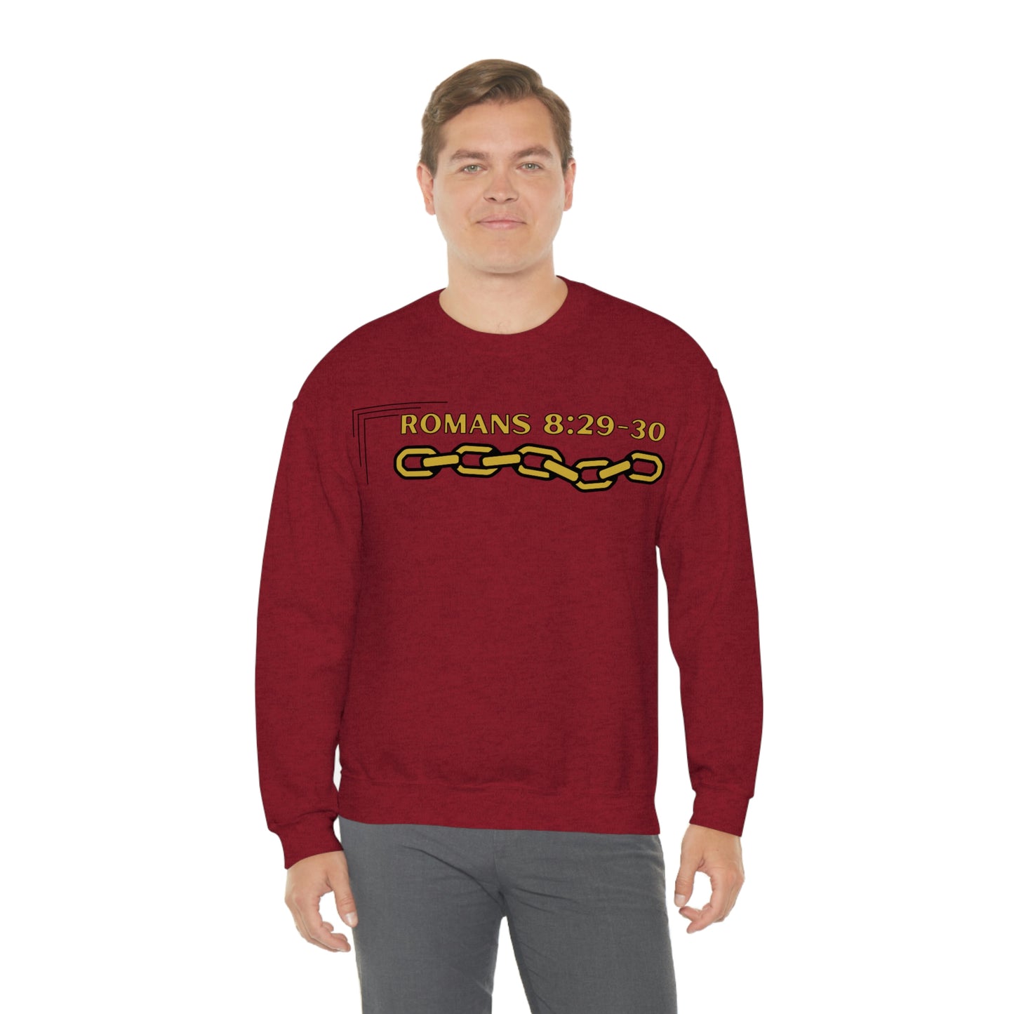 Unisex Golden Chain of Redemption (Romans 8:28-29) [Gold] Heavy Blend™ Crewneck Sweatshirt