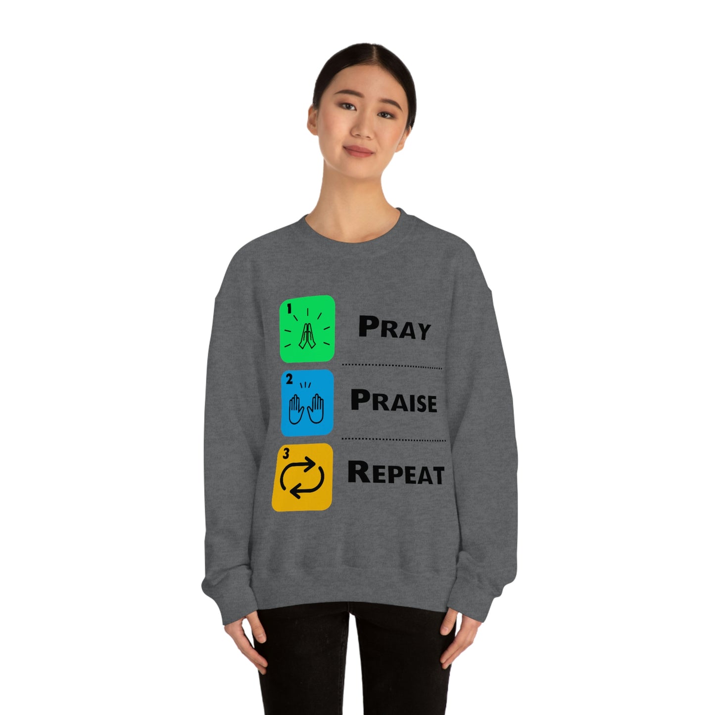 Unisex Pray, Praise, Repeat Heavy Blend™ Crewneck Sweatshirt (Palette 2)