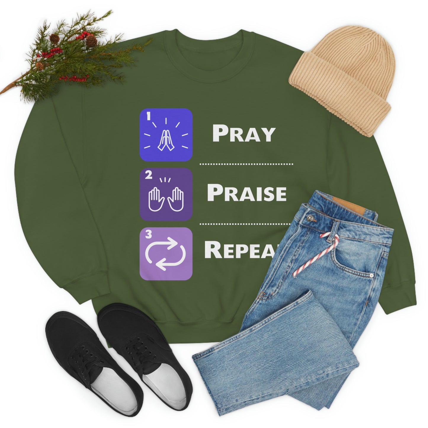 Unisex Pray, Praise, Repeat Heavy Blend™ Crewneck Sweatshirt (Palette 3)