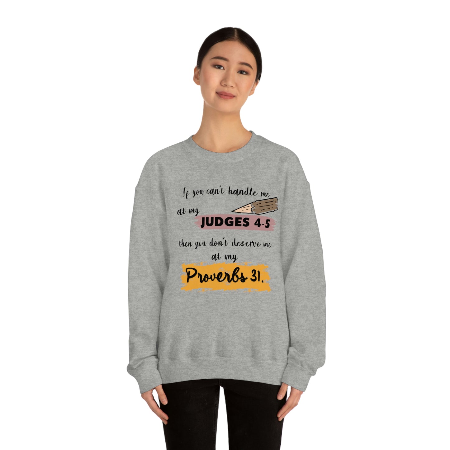 Women's Judges 4-5/Proverbs 31 (Black Text) Heavy Blend™ Crewneck Sweatshirt