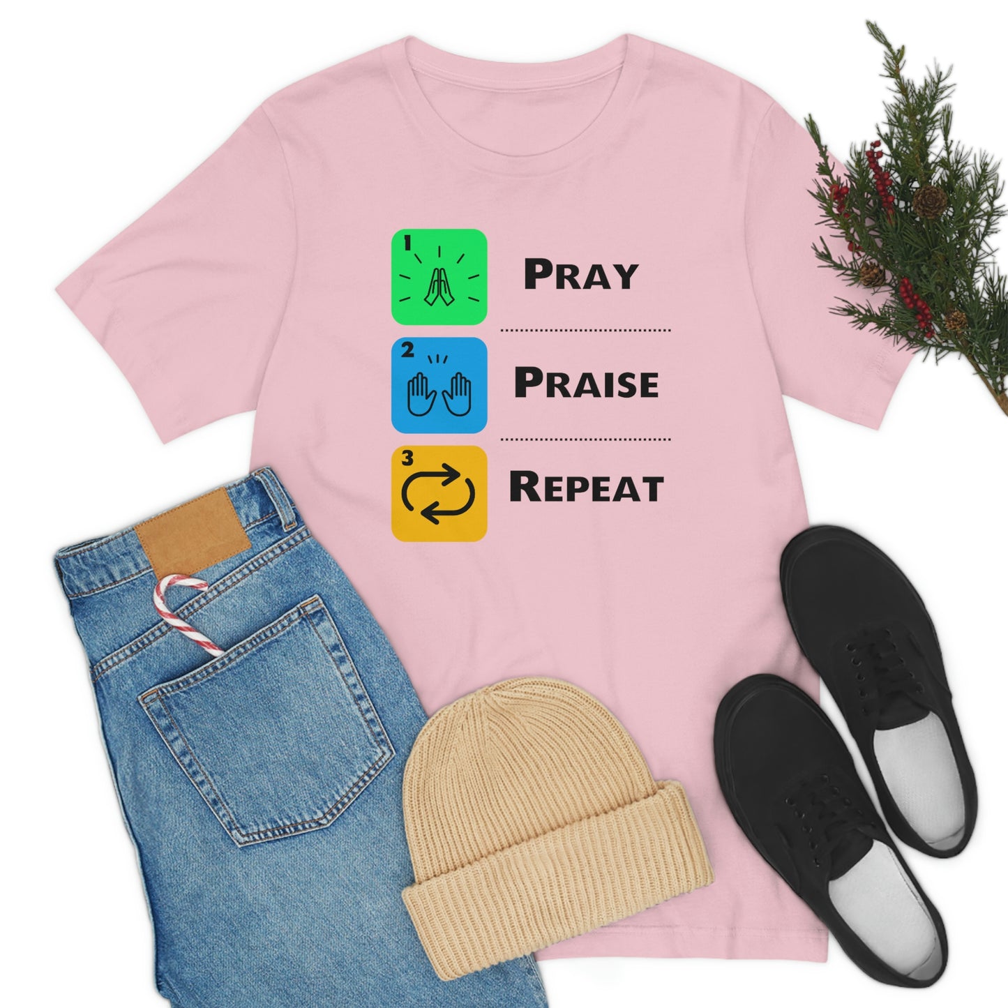 Unisex Pray, Praise, Repeat Short Sleeve T-Shirt (Palette 2)