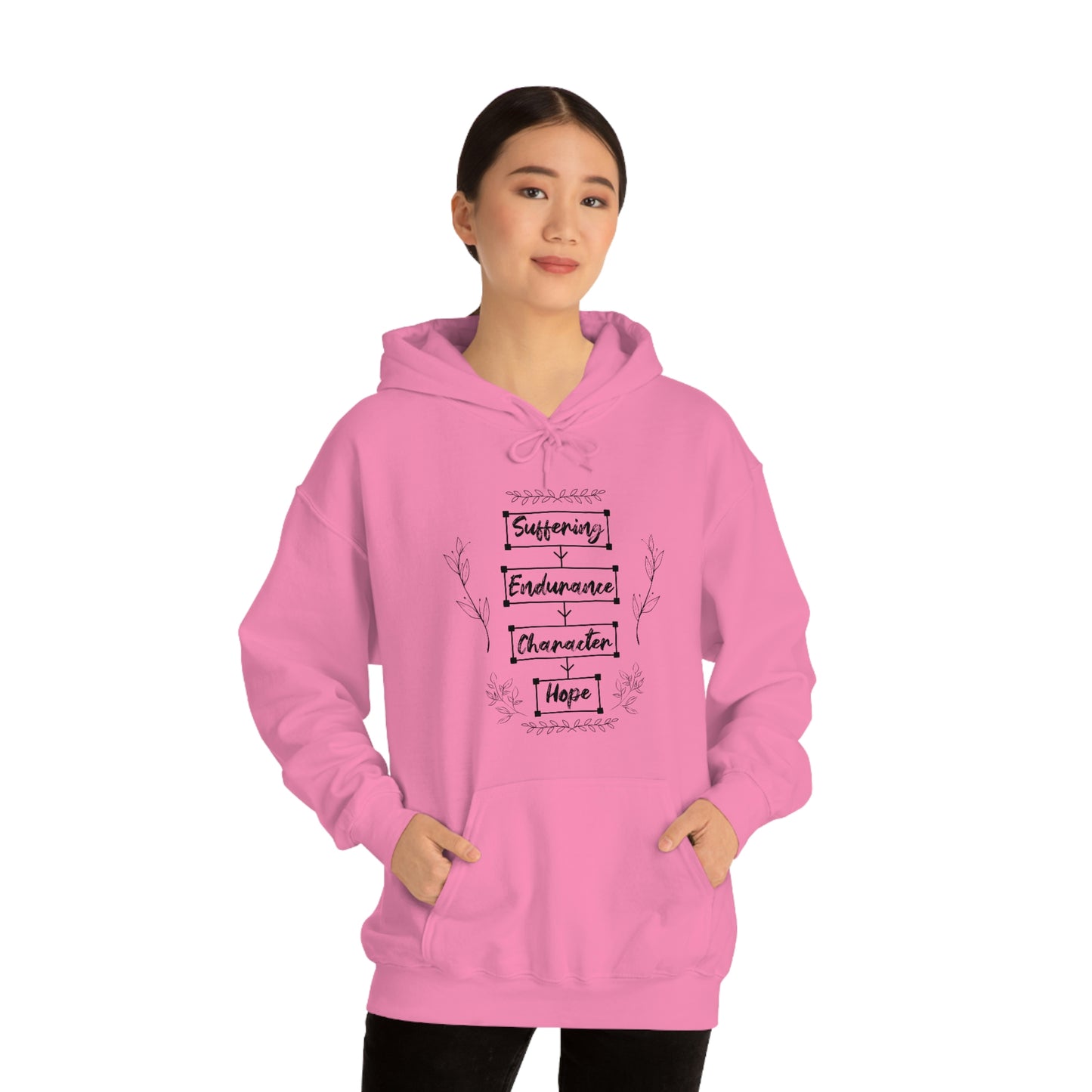 Women's Suffering Produces Hope (Romans 5:4) [Black Text] Heavy Blend™ Hooded Sweatshirt