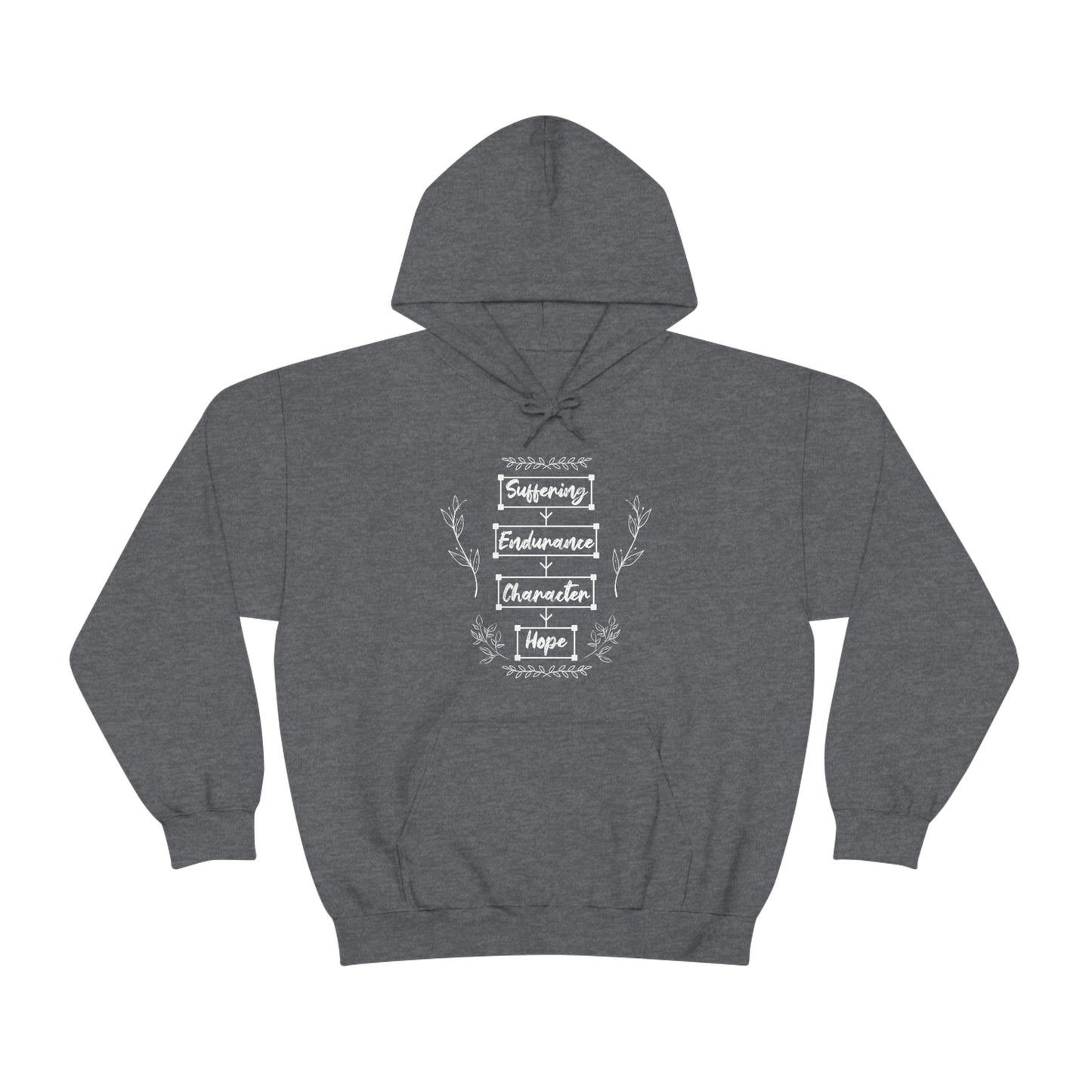 Women's Suffering Produces Hope (Romans 5:4) [White Text] Heavy Blend™ Hooded Sweatshirt