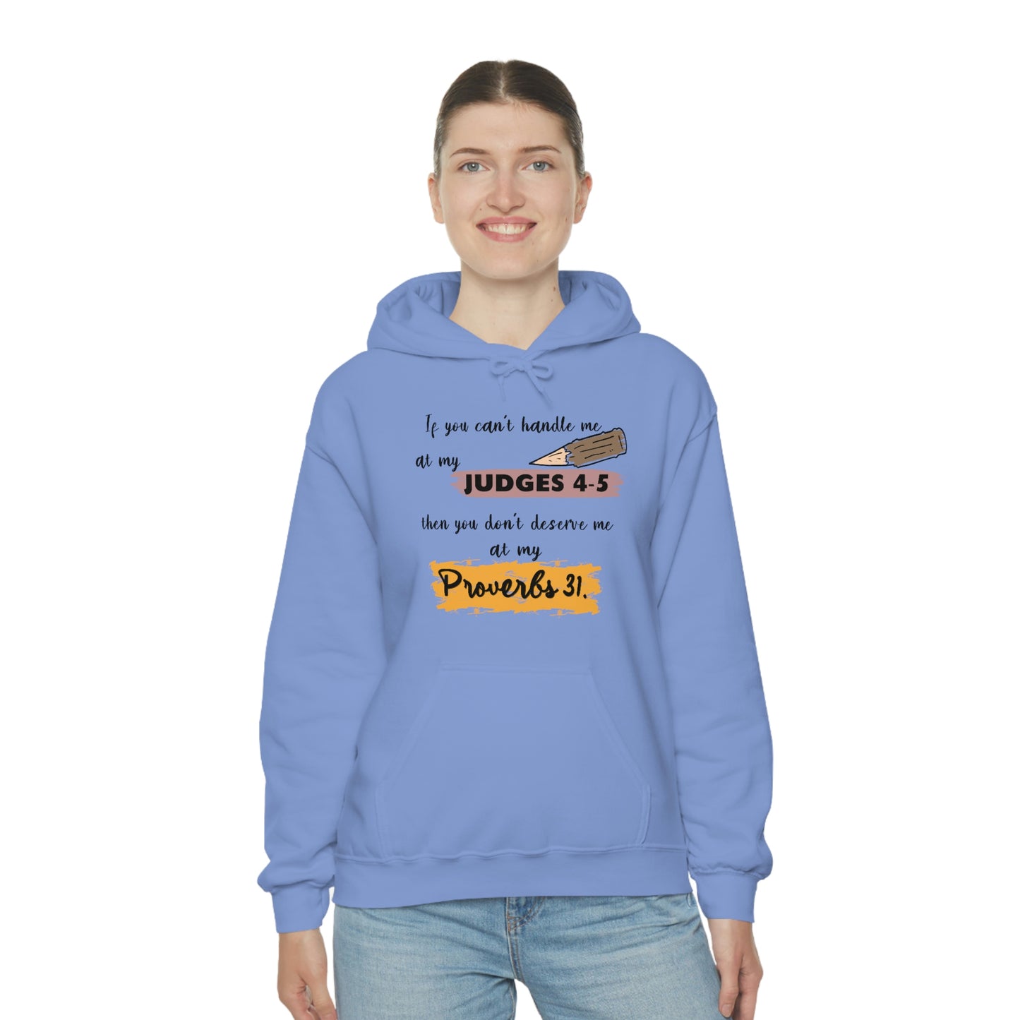 Women's Judges 4-5/Proverbs 31 (Black Text)  Heavy Blend™ Hooded Sweatshirt