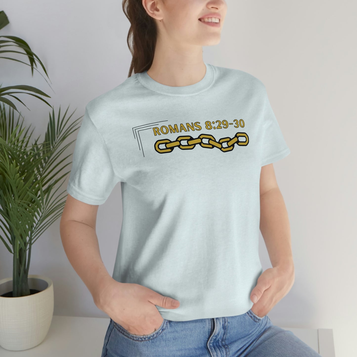 Unisex Golden Chain of Redemption (Romans 8:28-29) [Gold] Short Sleeve T-Shirt