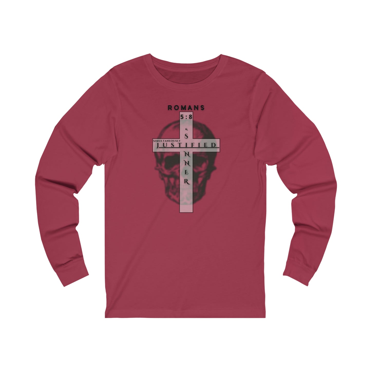 Men's Justified & Sinner (Romans 5:8) [Black Art] Long Sleeve T-Shirt