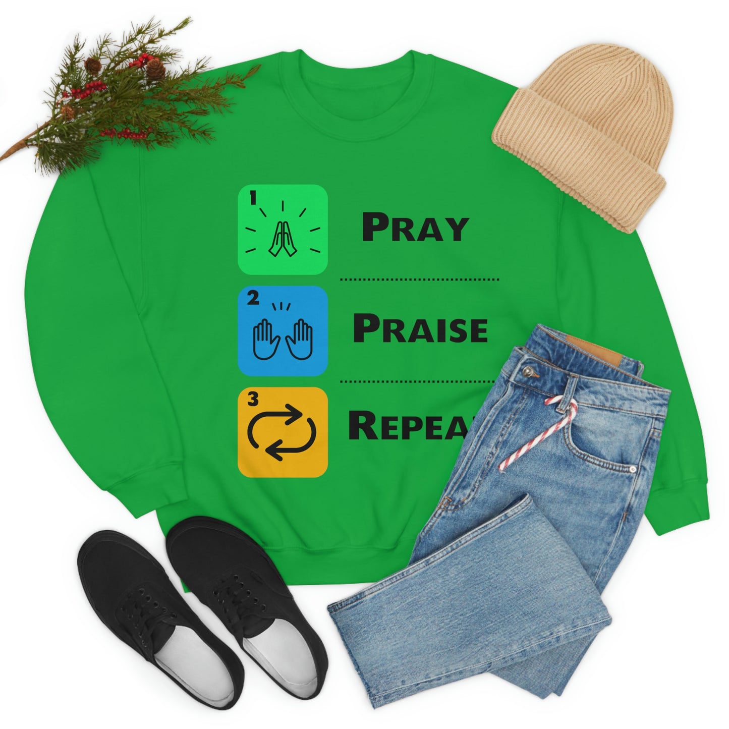 Unisex Pray, Praise, Repeat Heavy Blend™ Crewneck Sweatshirt (Palette 2)