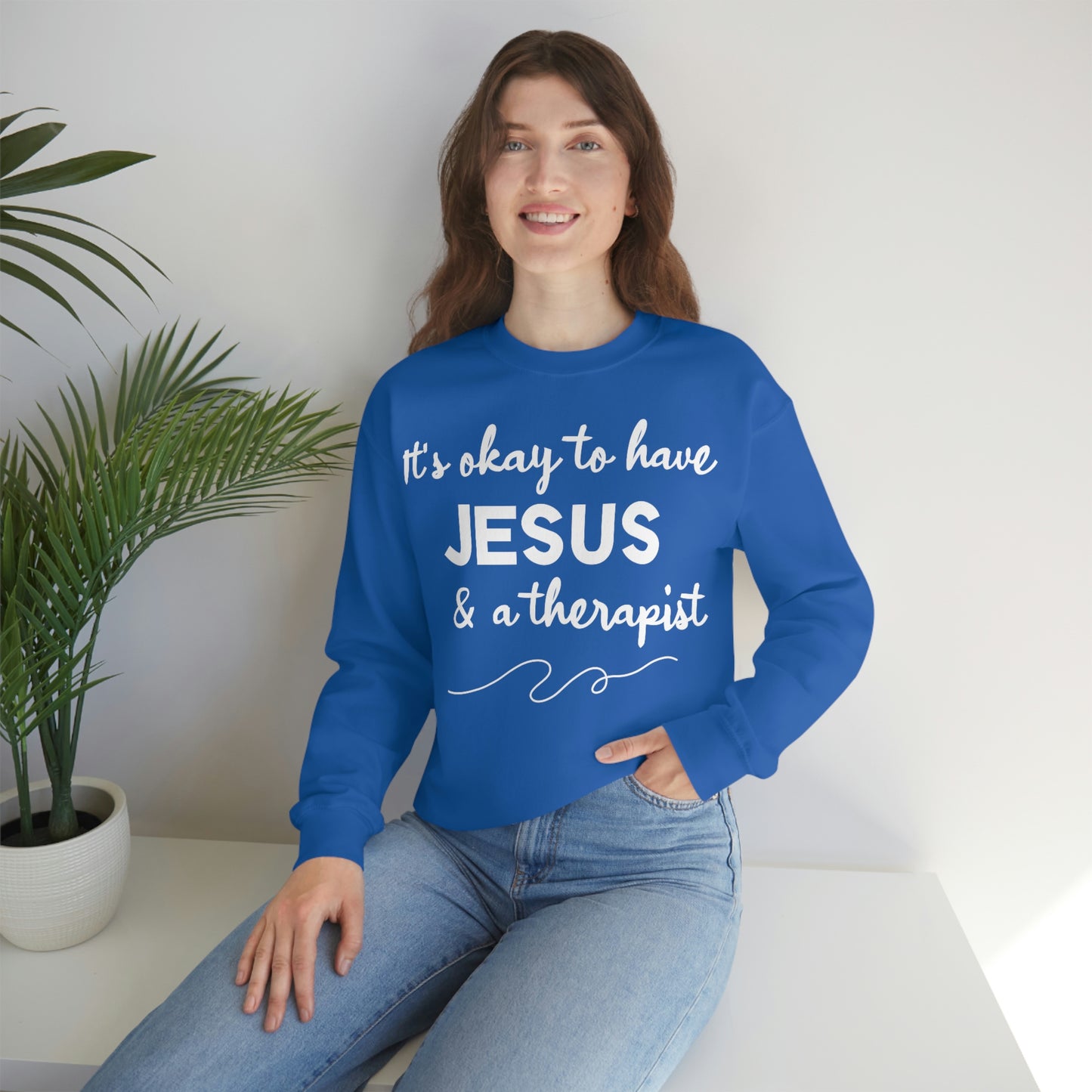 Women's Jesus & A Therapist (White Text) Heavy Blend™ Crewneck Sweatshirt