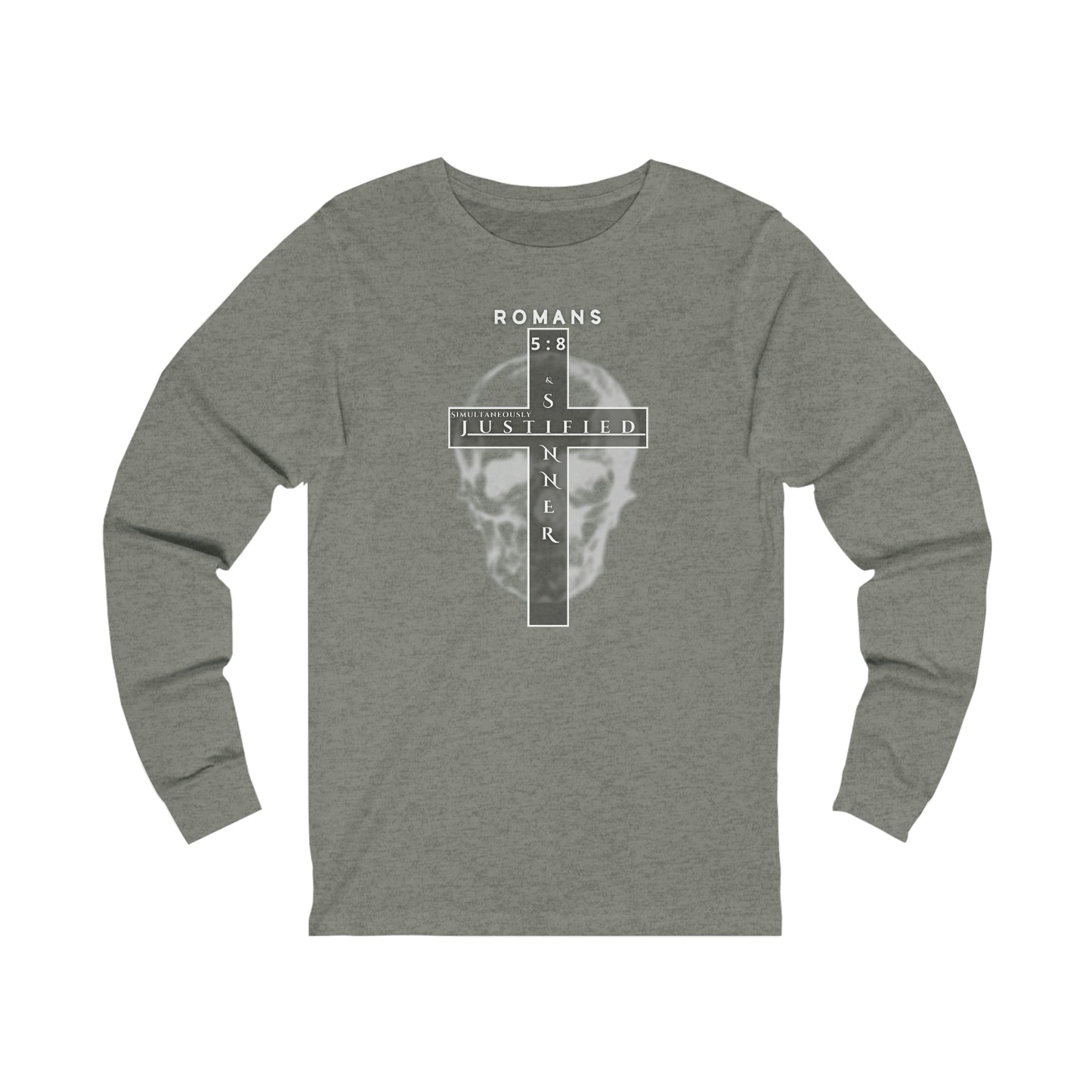 Men's Justified & Sinner (Romans 5:8) [White Art] Long Sleeve T-Shirt