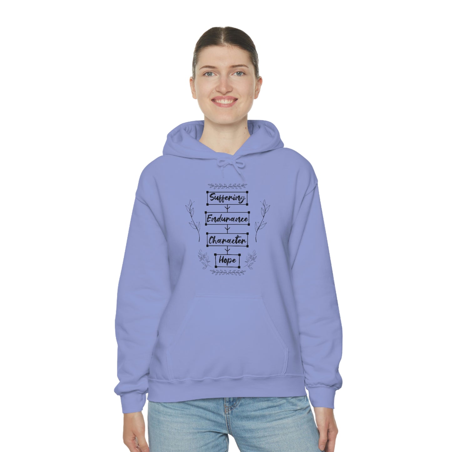 Women's Suffering Produces Hope (Romans 5:4) [Black Text] Heavy Blend™ Hooded Sweatshirt