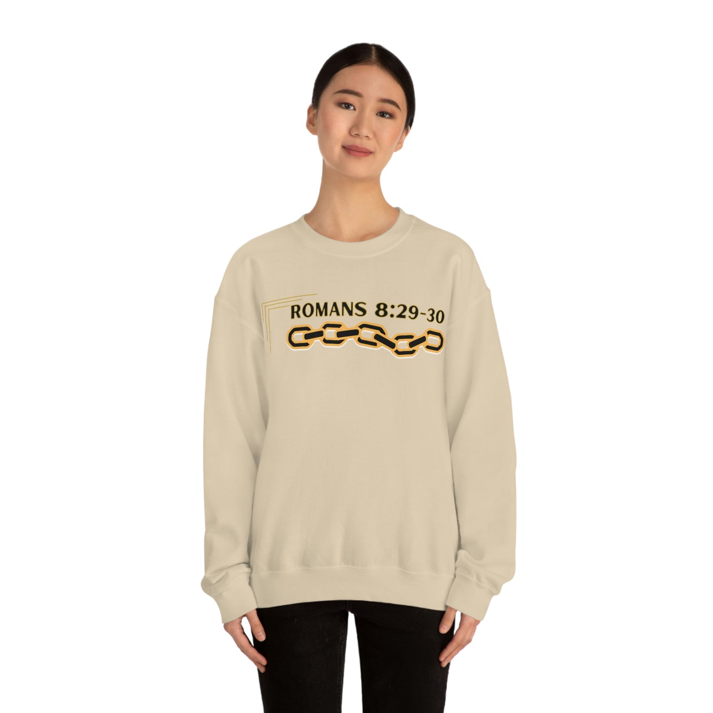 Unisex Golden Chain of Redemption (Romans 8:28-29) [Black] Heavy Blend™ Crewneck Sweatshirt