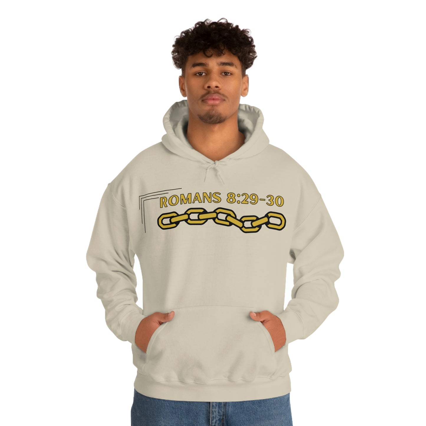 Unisex Golden Chain of Redemption (Romans 8:28-29) [Gold] Heavy Blend™ Hooded Sweatshirt