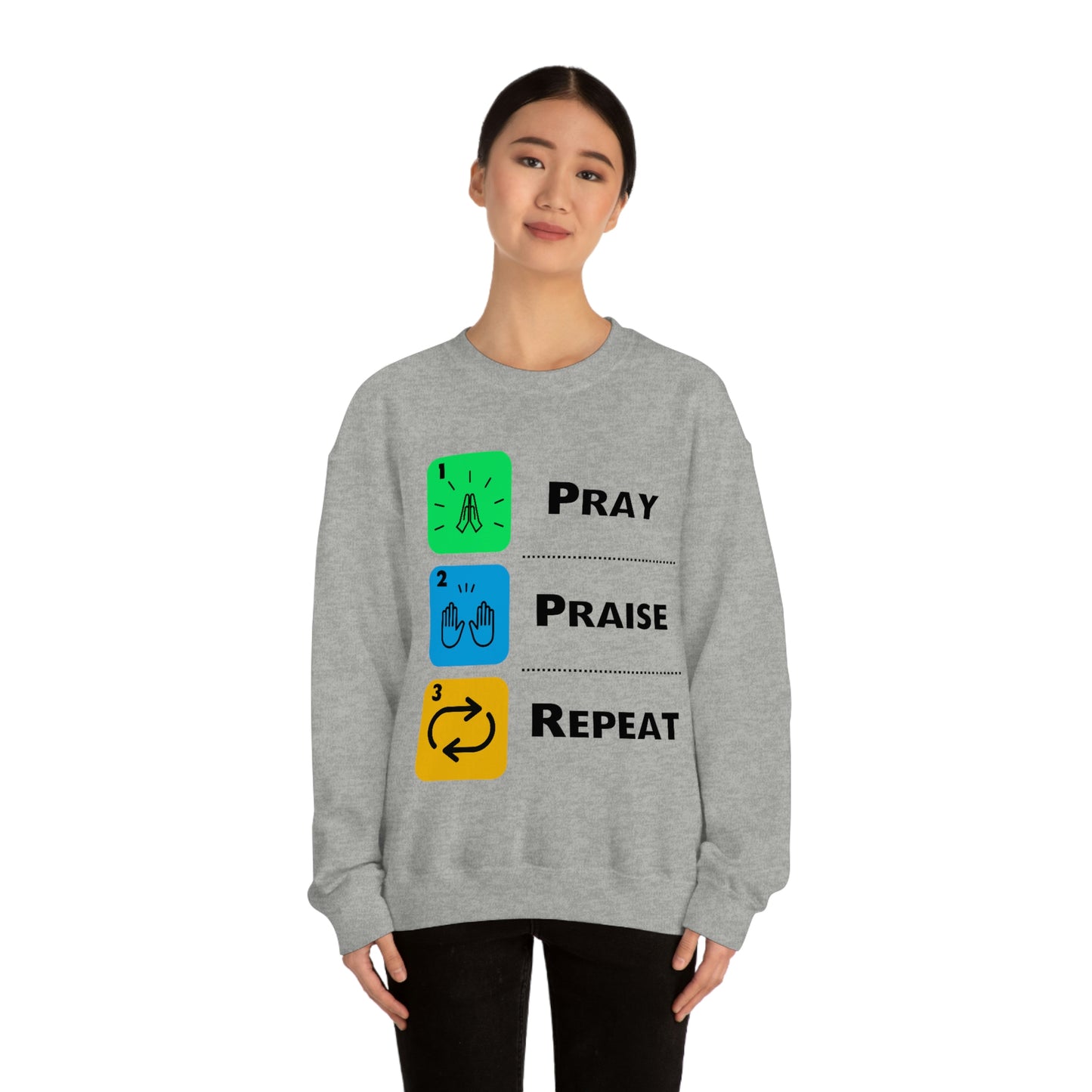 Unisex Pray, Praise, Repeat Heavy Blend™ Crewneck Sweatshirt (Palette 2)