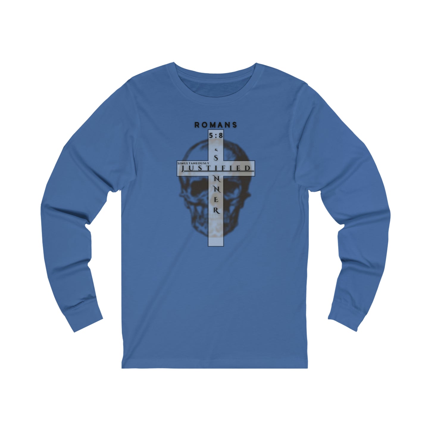 Men's Justified & Sinner (Romans 5:8) [Black Art] Long Sleeve T-Shirt