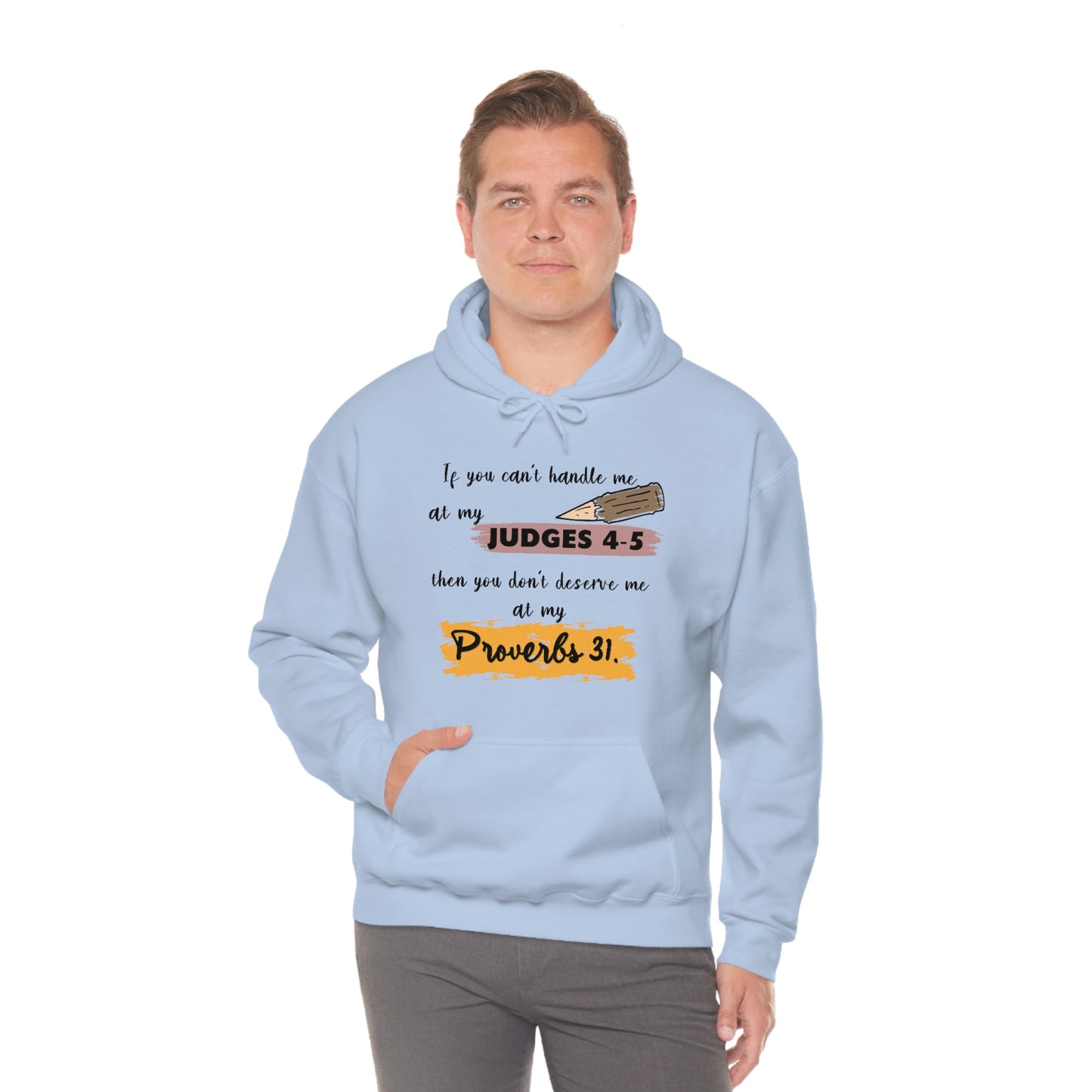 Women's Judges 4-5/Proverbs 31 (Black Text)  Heavy Blend™ Hooded Sweatshirt