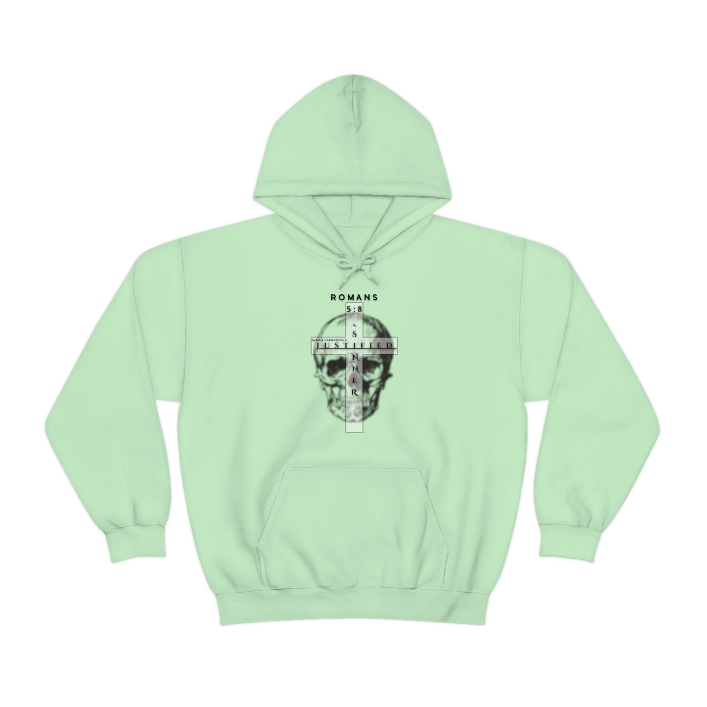 Men's Justified & Sinner (Romans 5:8) [Black Art] Heavy Blend™ Hooded Sweatshirt