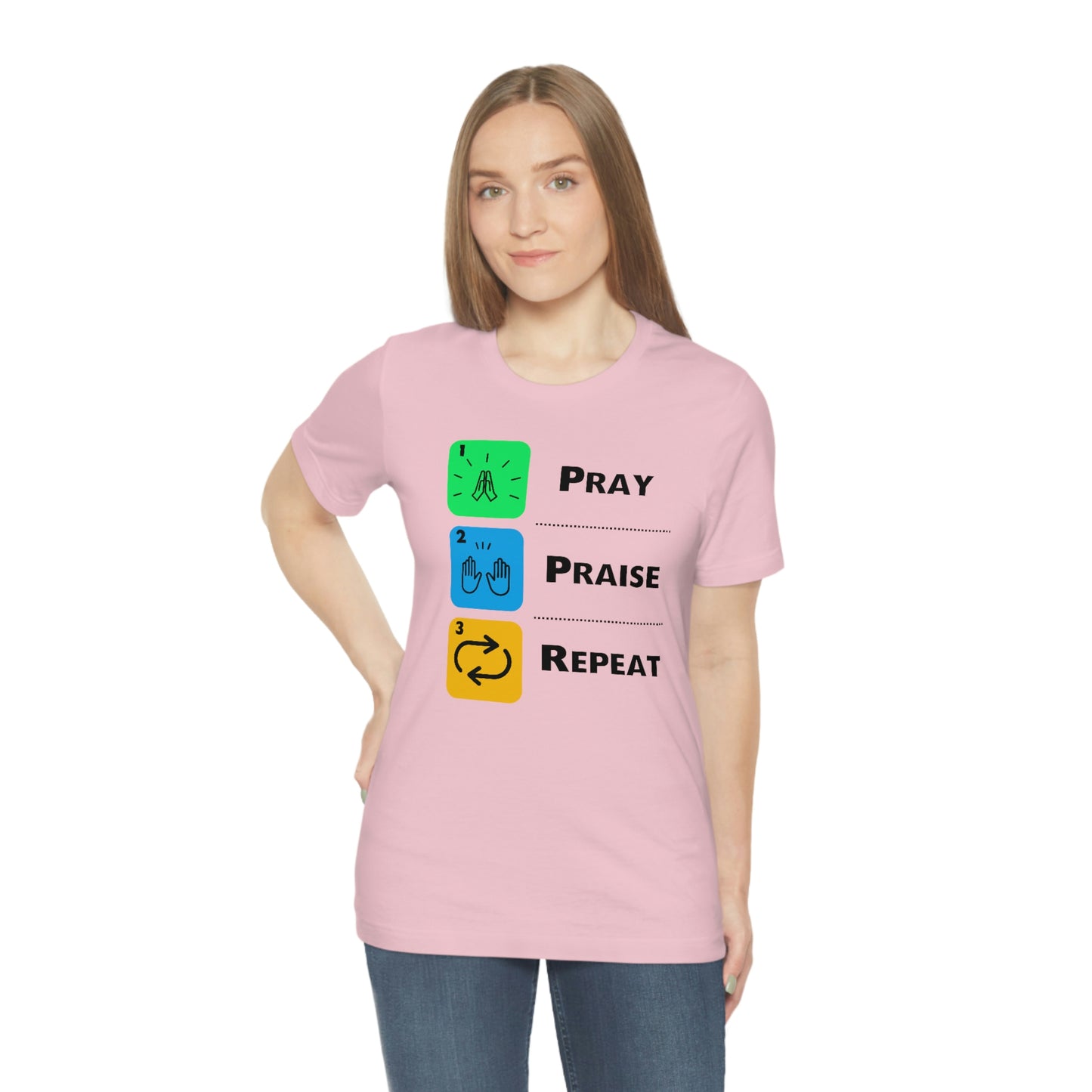 Unisex Pray, Praise, Repeat Short Sleeve T-Shirt (Palette 2)