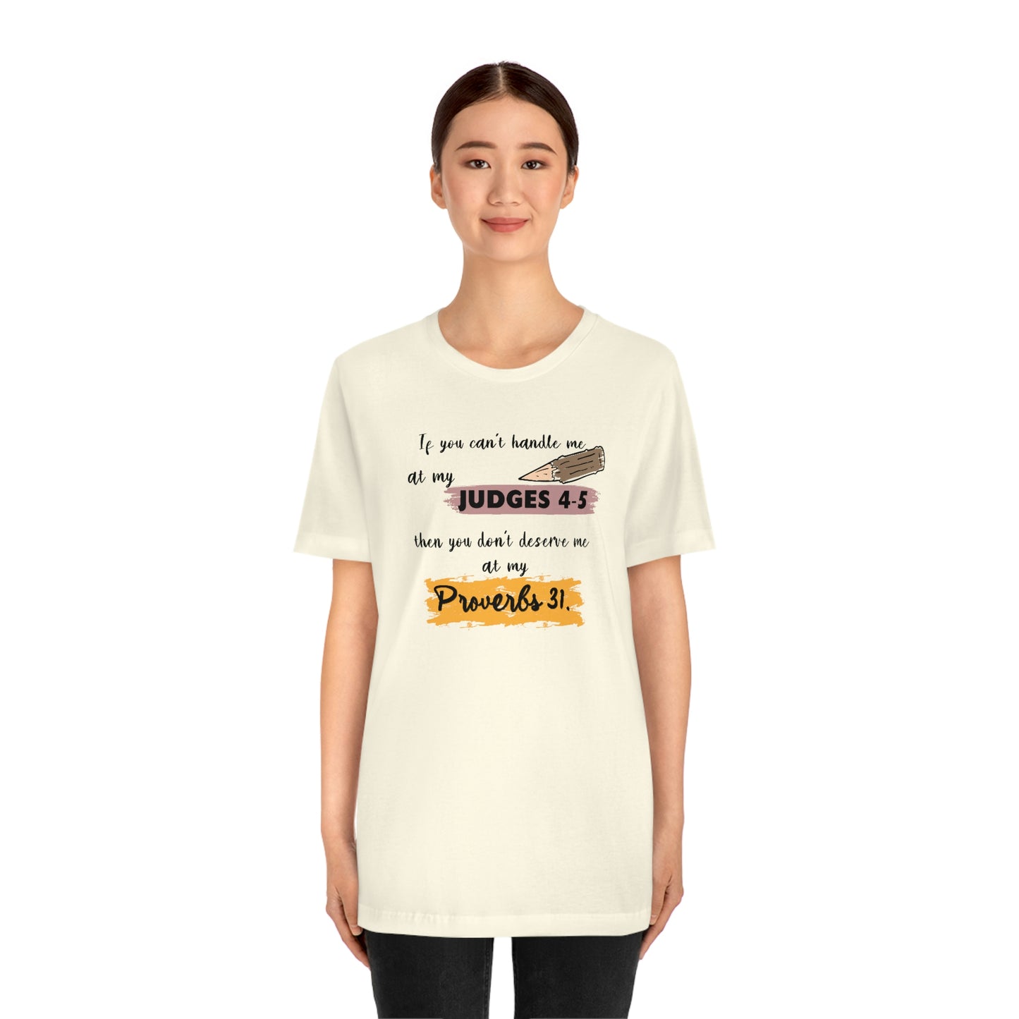 Women's Judges 4-5/Proverbs 31 (Black Text) Short Sleeve T-Shirt