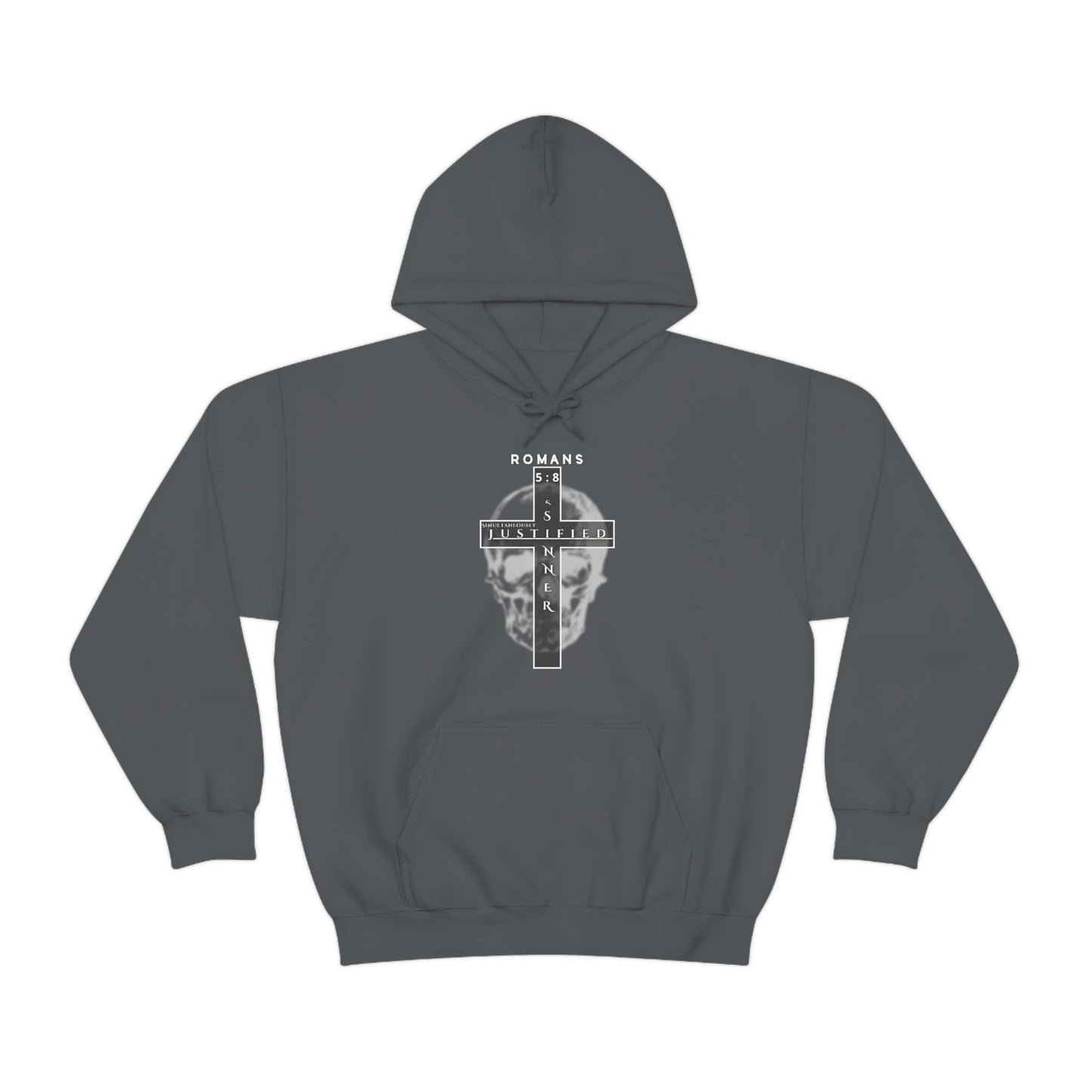 Men's Justified & Sinner (Romans 5:8) [White Art] Heavy Blend™ Hooded Sweatshirt