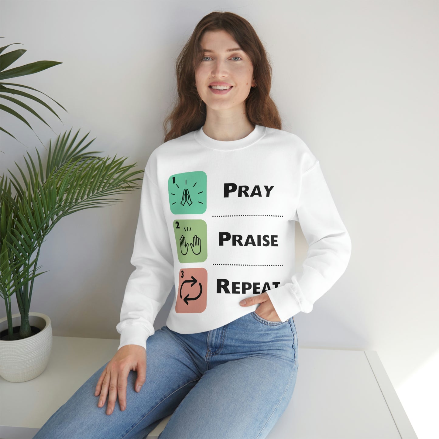 Unisex Pray, Praise, Repeat Heavy Blend™ Crewneck Sweatshirt (Palette 1)