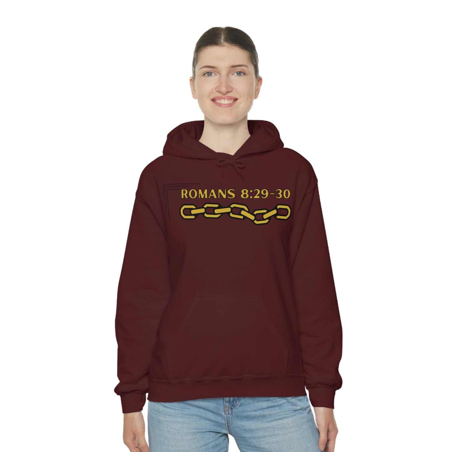 Unisex Golden Chain of Redemption (Romans 8:28-29) [Gold] Heavy Blend™ Hooded Sweatshirt