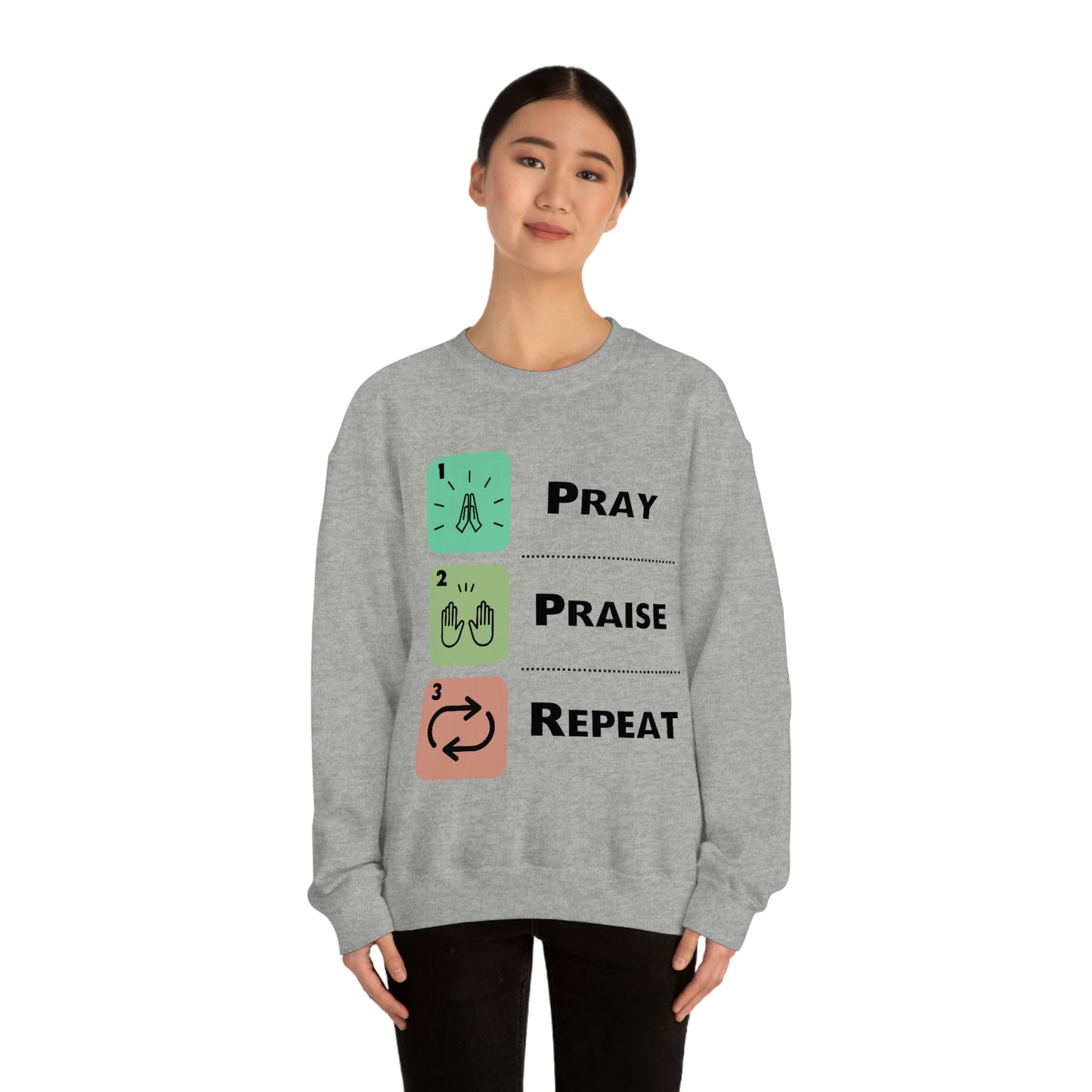 Unisex Pray, Praise, Repeat Heavy Blend™ Crewneck Sweatshirt (Palette 1)