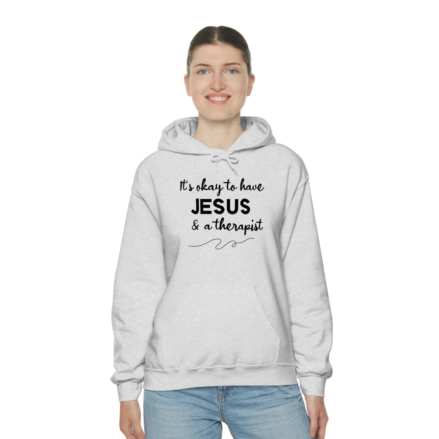 Women's Jesus & A Therapist (Black Text) Heavy Blend™ Hooded Sweatshirt