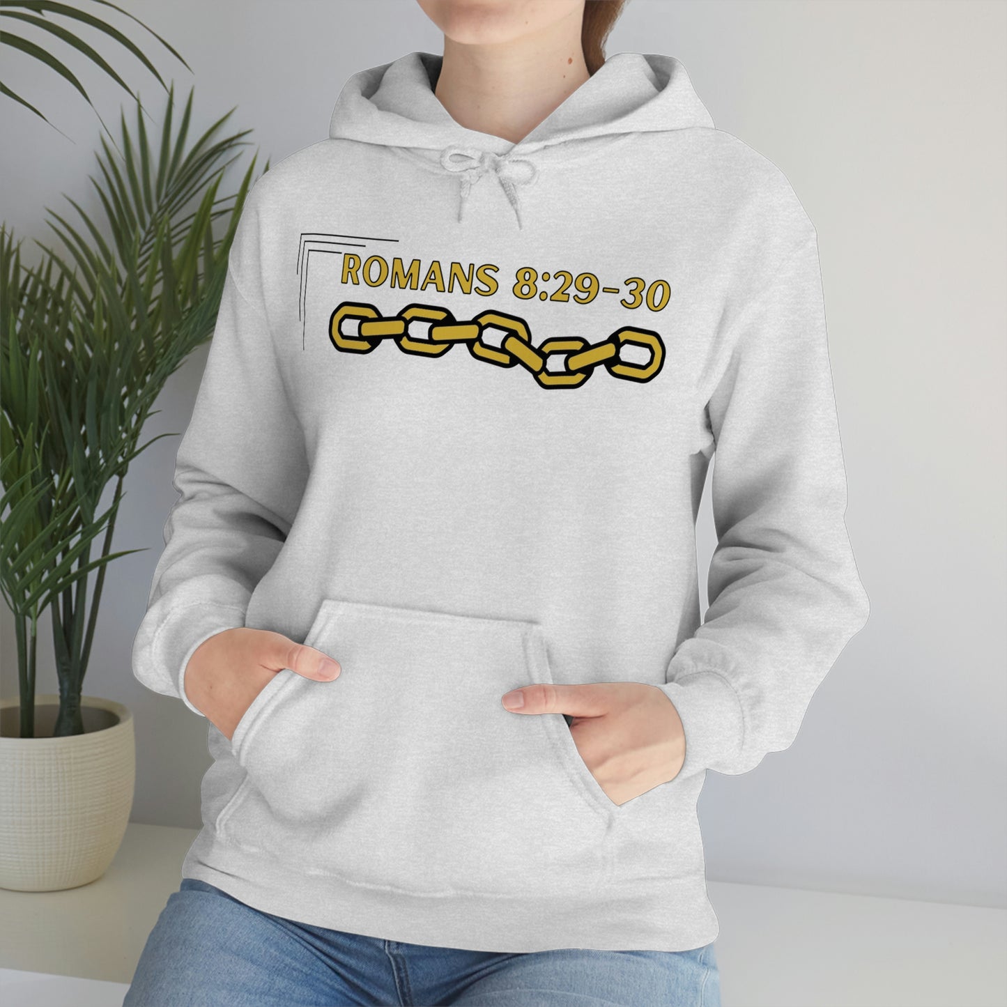 Unisex Golden Chain of Redemption (Romans 8:28-29) [Gold] Heavy Blend™ Hooded Sweatshirt