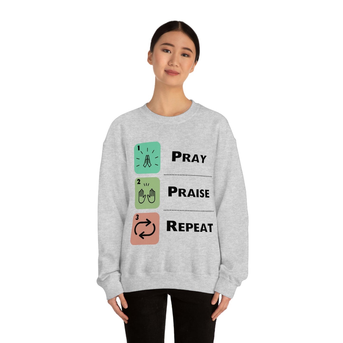 Unisex Pray, Praise, Repeat Heavy Blend™ Crewneck Sweatshirt (Palette 1)