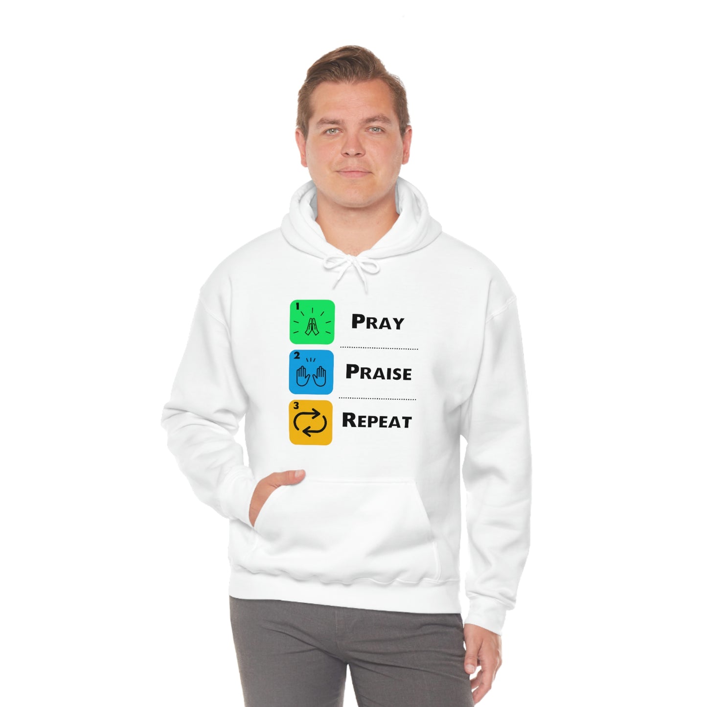 Unisex Pray, Praise, Repeat Heavy Blend™ Hooded Sweatshirt (Palette 2)